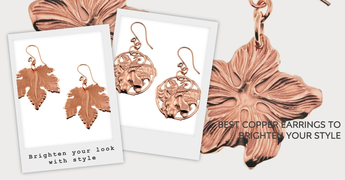 Three Copper Earring Designs, with text "Best Copper Earrings to Brighten Your Style"