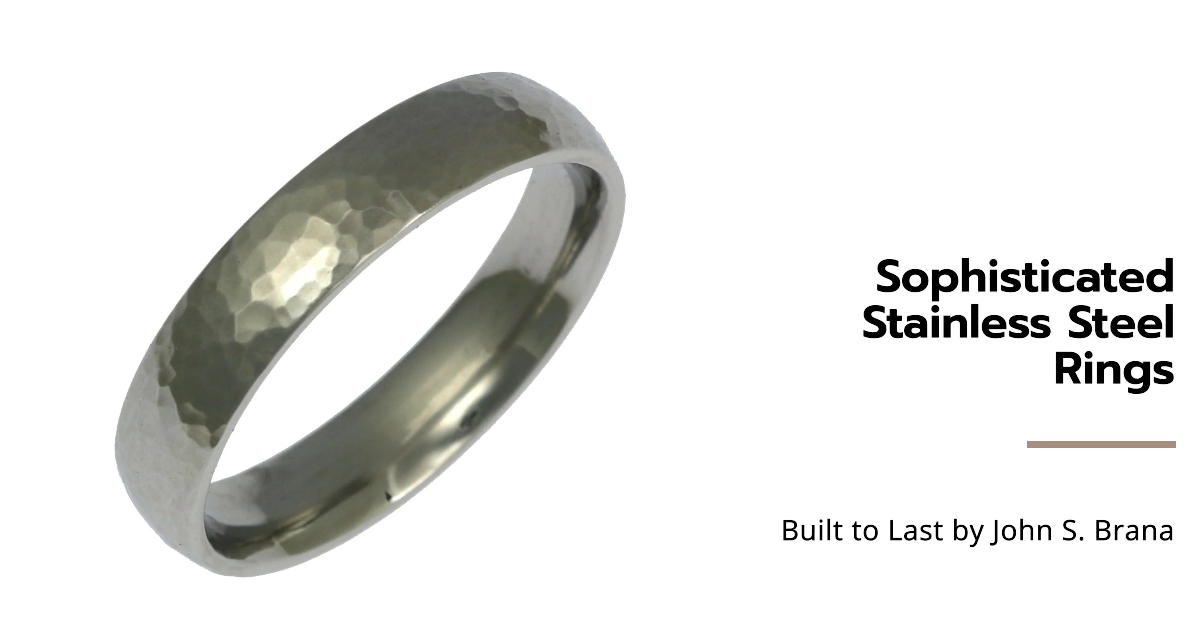 5mm Hammered Steel Ring, with text "Sophisticated Stainless Steel Rings"