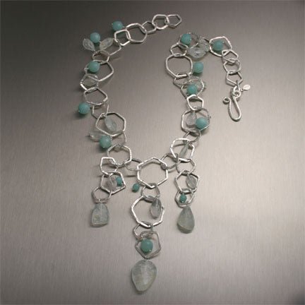 Hammered Fine Silver Earrings with Aquamarine - March's Birthstone