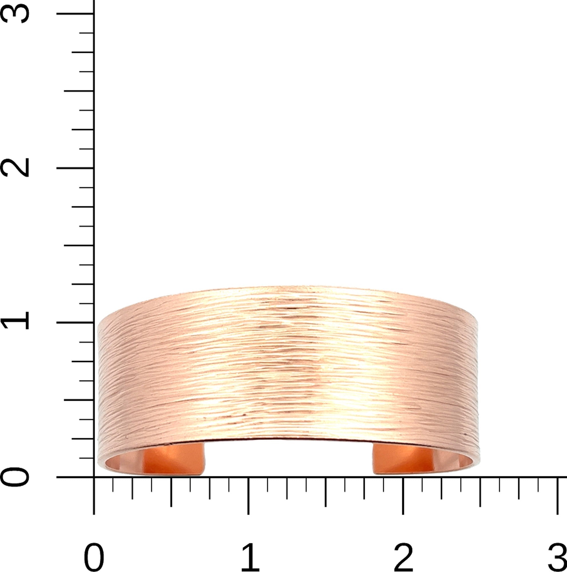 1 Inch Wide Bark Copper Cuff Bracelet on Ruler for Scale
