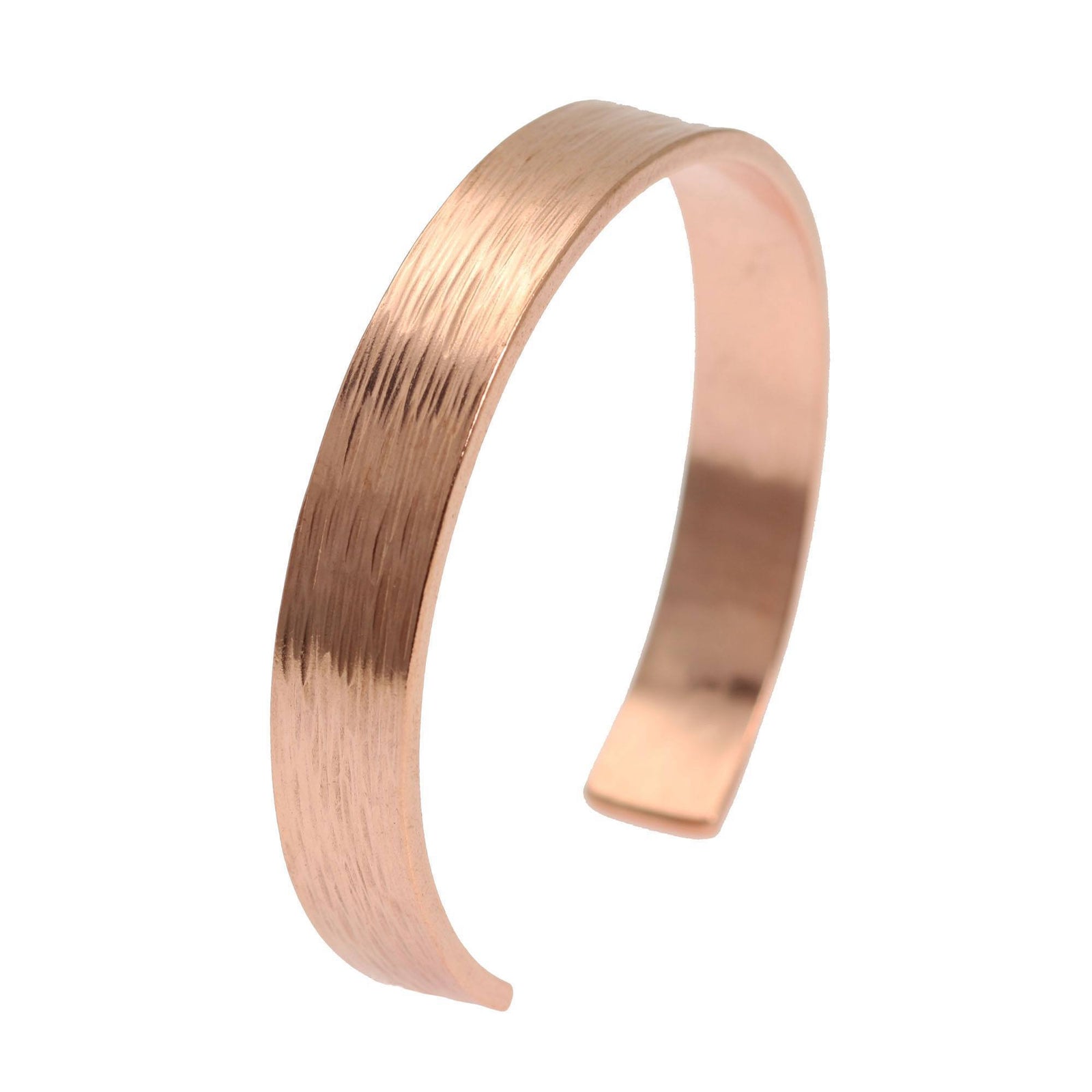 A 10mm Wide Bark Copper Cuff Bracelet on a White Background