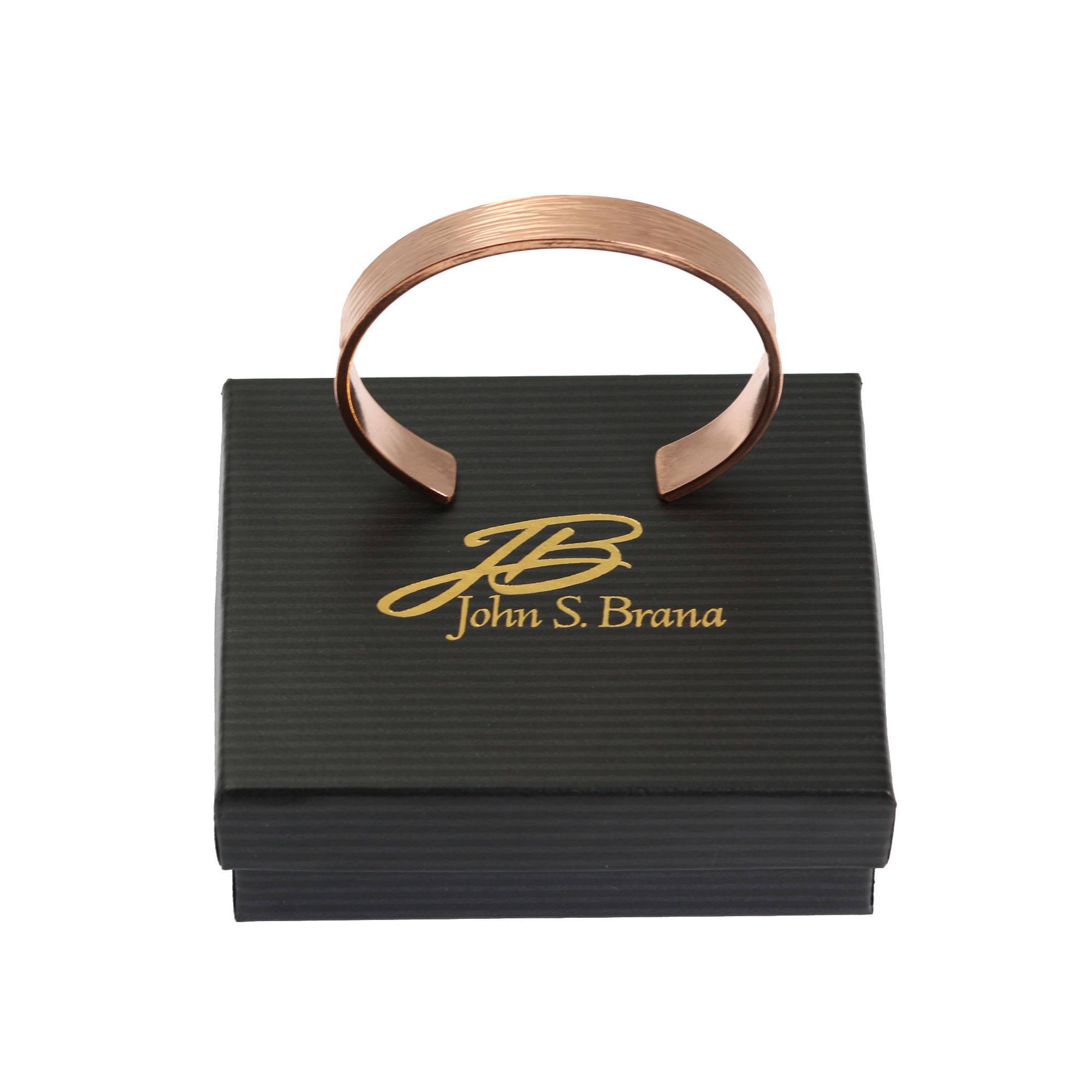 10mm Wide Bark Copper Cuff Bracelet on top of Black Gift Box