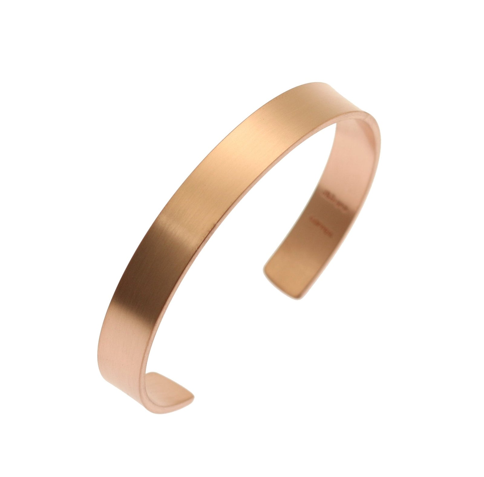 A 10mm Wide Brushed Copper Cuff Bracelet on White Background