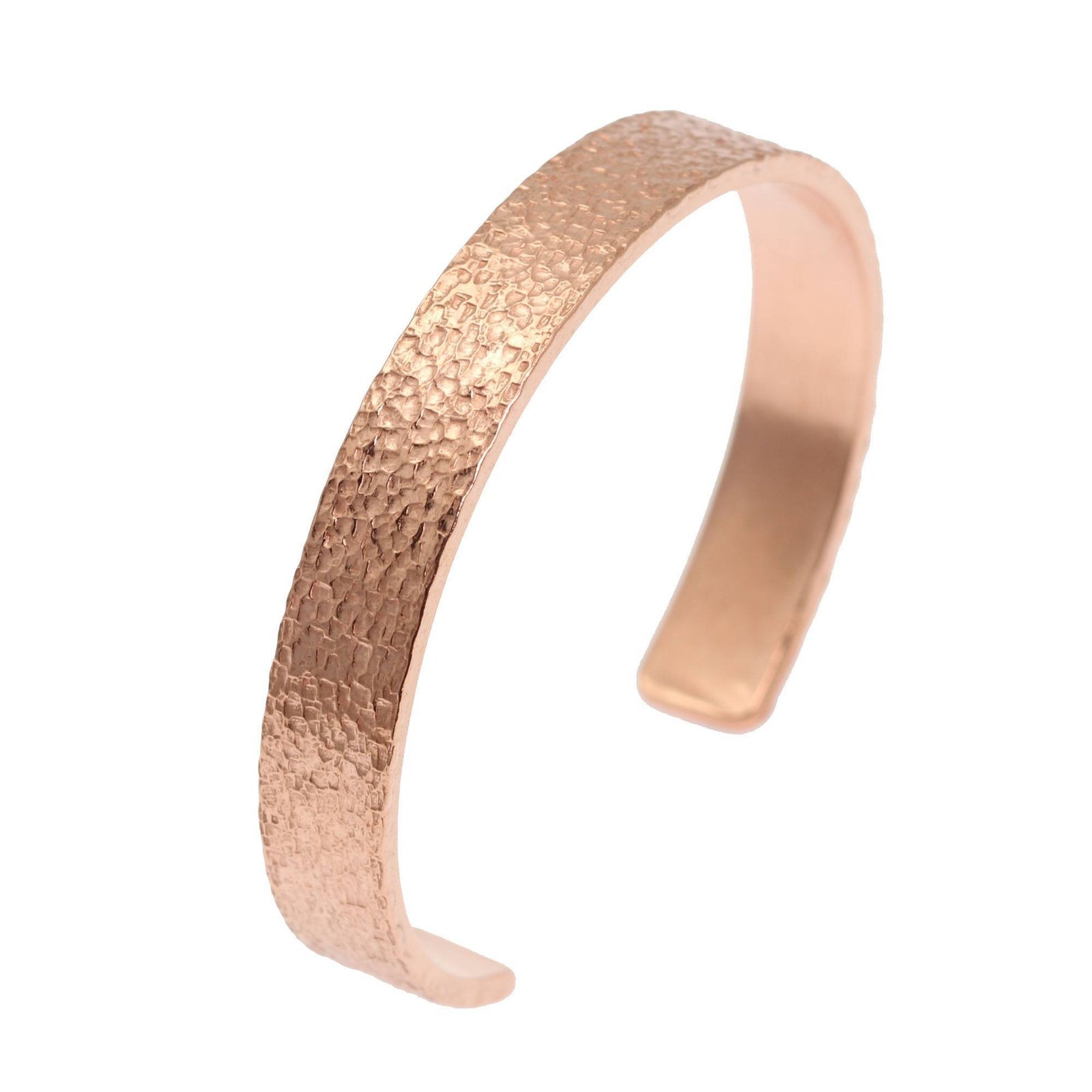 A 10mm Wide Texturized Copper Cuff Bracelet on a White Background