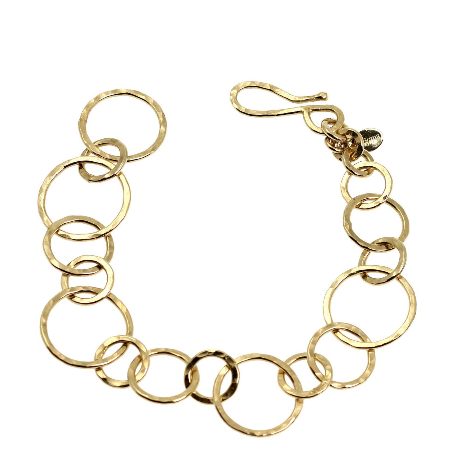 A 14K Gold-filled Hammered Link Chain Bracelet on a White Background