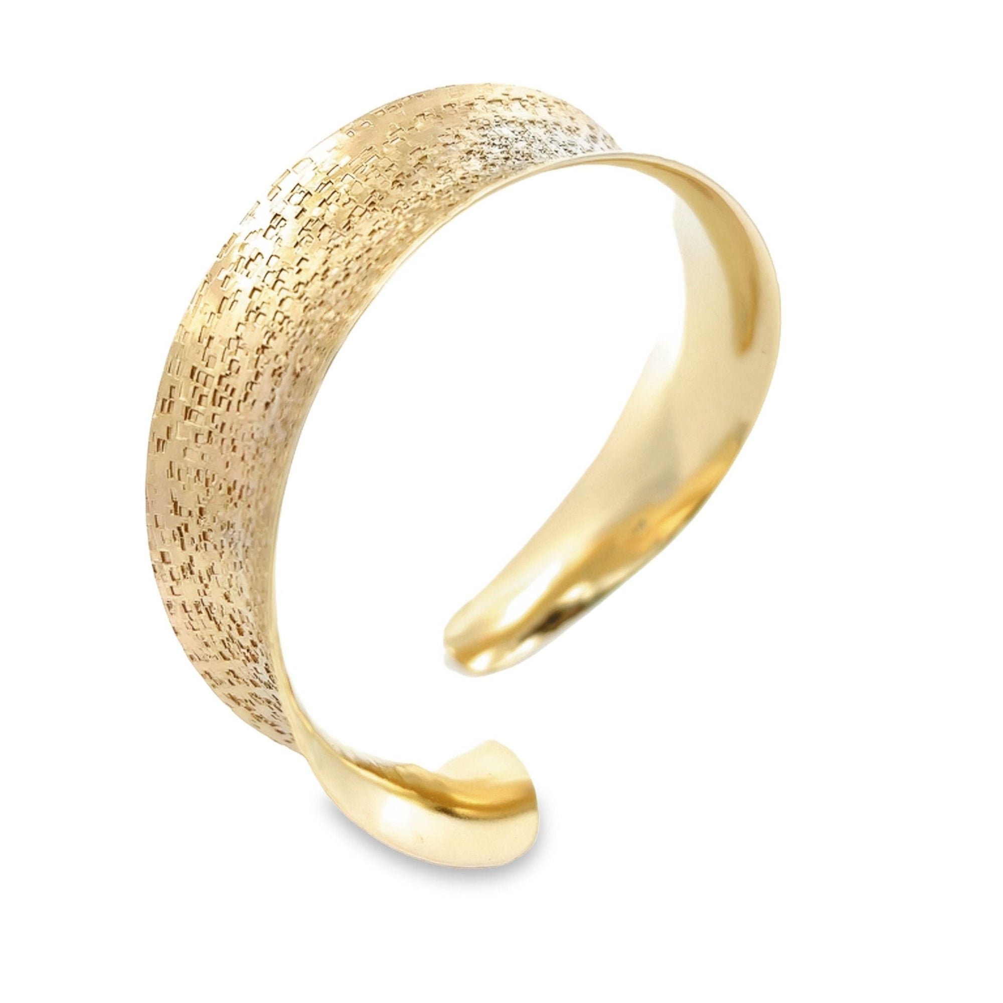 14K Gold Texturized Anticlastic Bangle Bracelet Left View