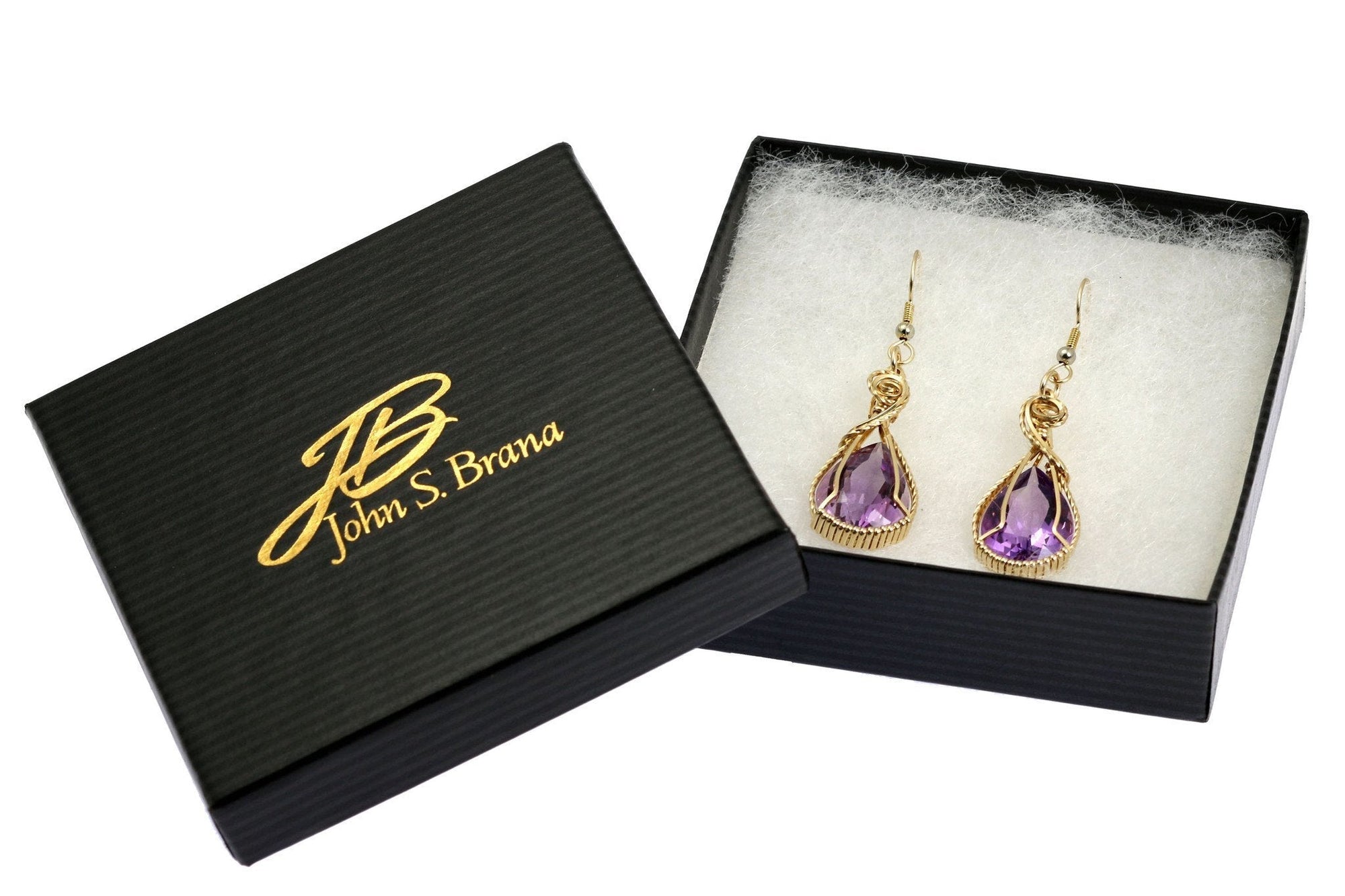 24 CT Amethyst 14K Gold-filled Wire Wrapped Earrings in Box
