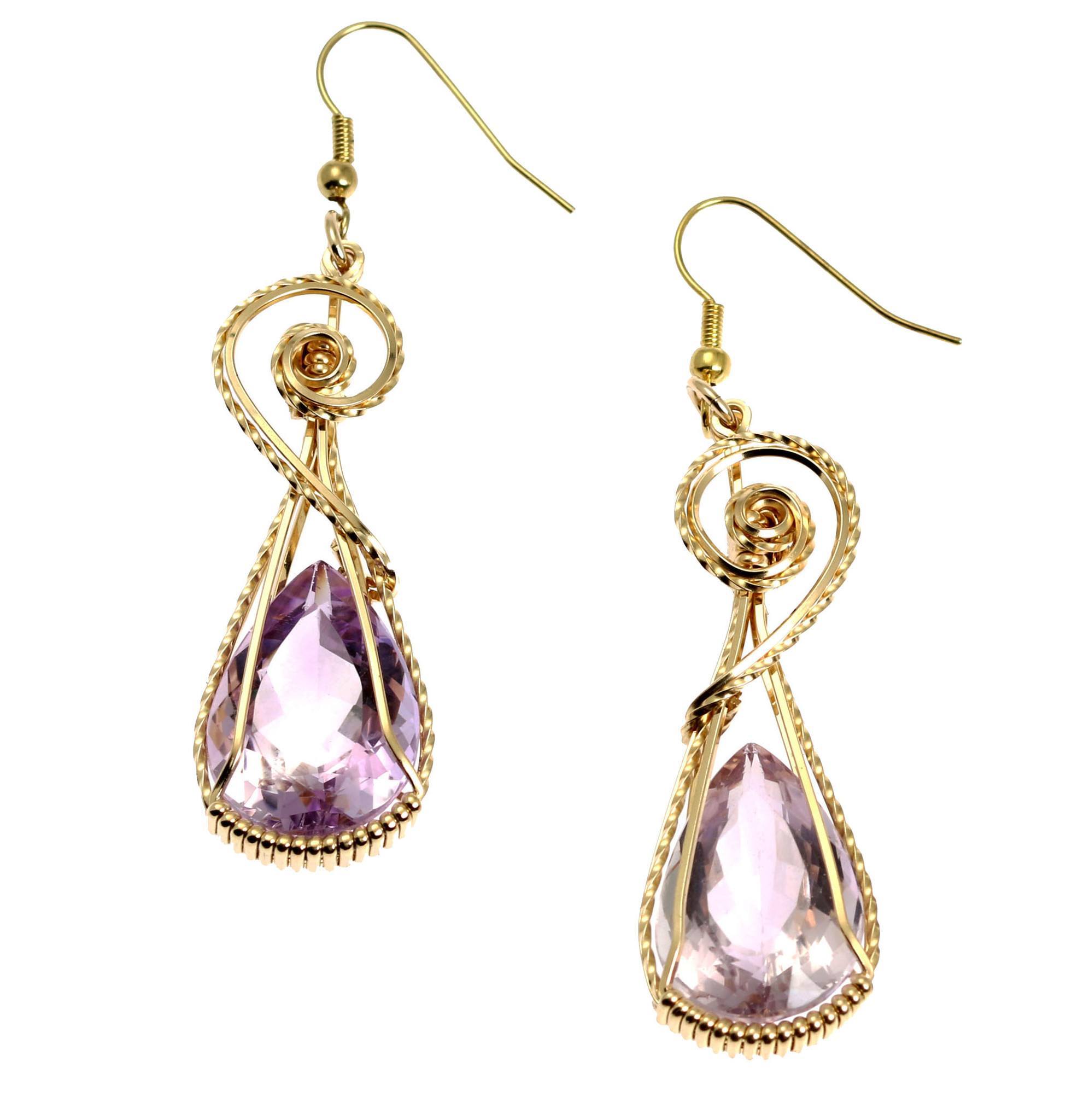 30 CT Amethyst 14K Gold-filled Wire Wrapped Earrings