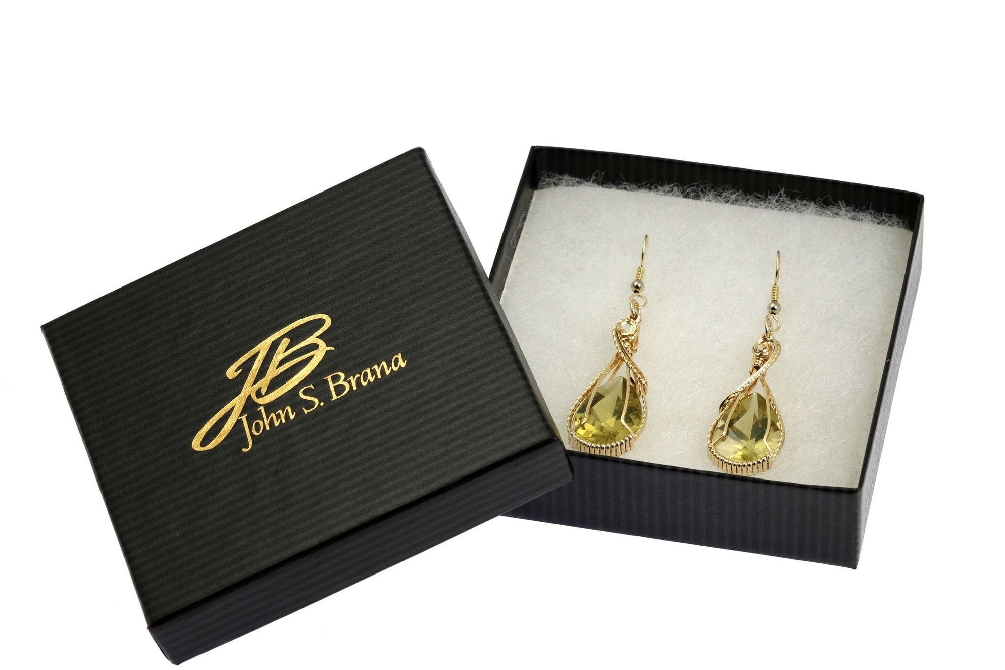 32 CT Green Gold Quartz 14K Gold-Filled Earrings in Box