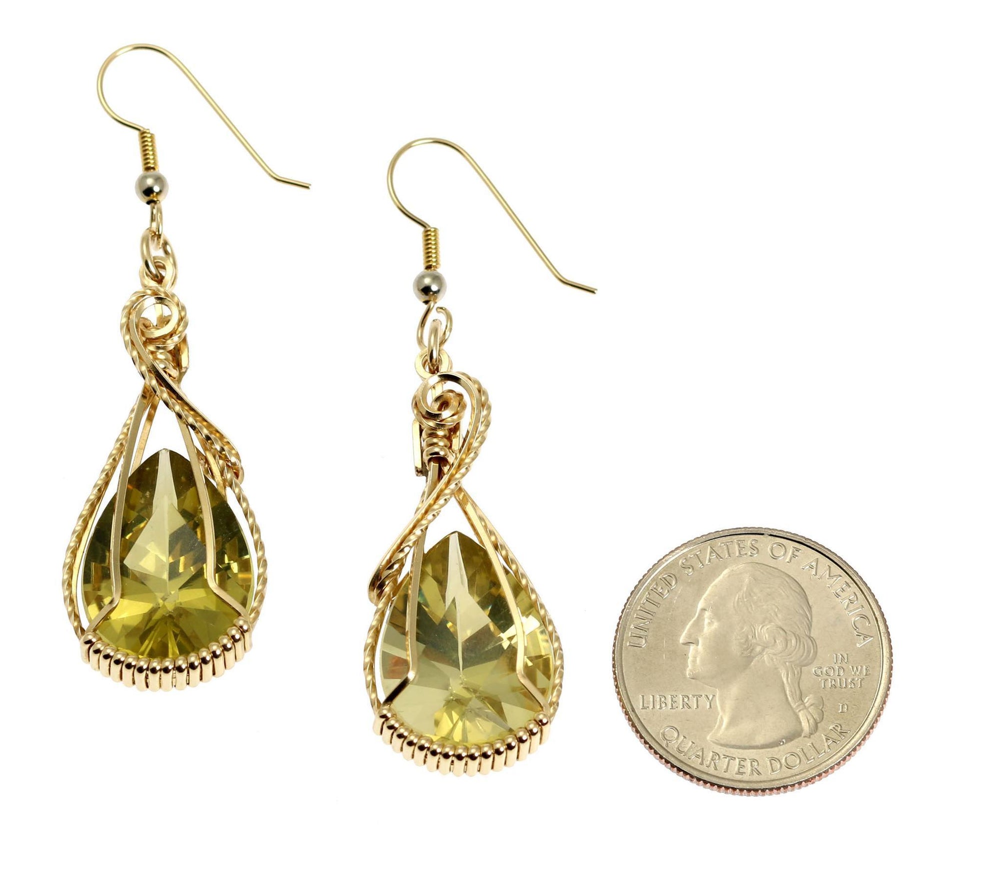 Size of 32 CT Green Gold Quartz 14K Gold-Filled Earrings