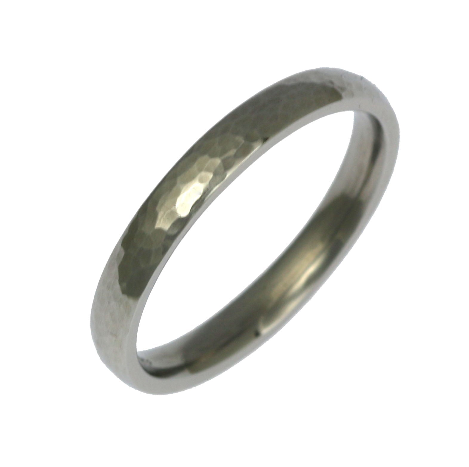 A 3mm Hammered Comfort Fit Stainless Steel Men's Ring on a White Background