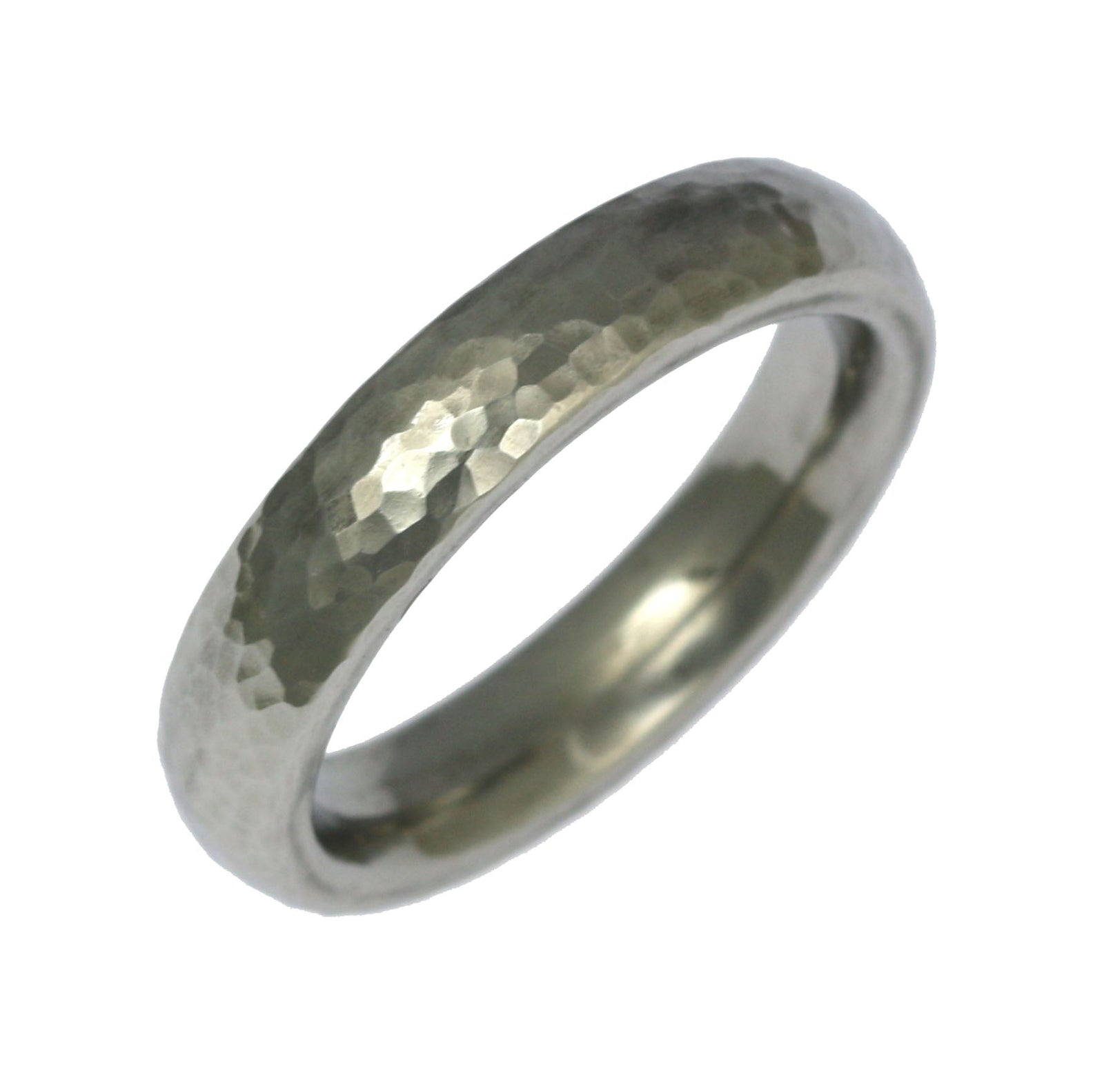 A 5mm Hammered Domed Stainless Steel Men's Ring on a White Background