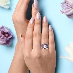 5 of 5: Amethyst Sterling Silver Cocktail Ring on Female Model with Light Purple Nail Polish