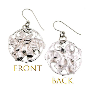 3 of 7: Front and Back Views of Art Nouveau Aluminum Lily Flower Disc Drop Earrings