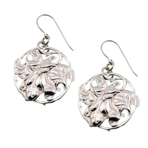 1 of 7: A Pair of Art Nouveau Aluminum Lily Flower Disc Drop Earrings on a White Background