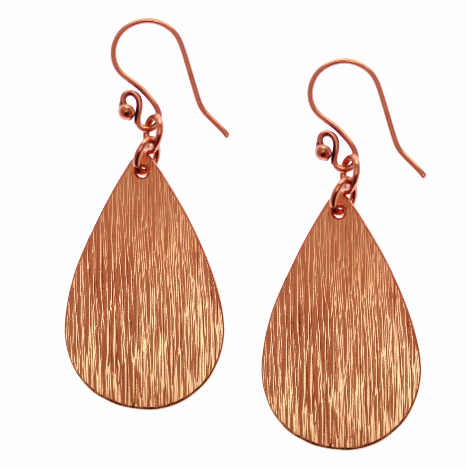 A Pair of Bark Embossed Small Teardrop Earrings on a White Background