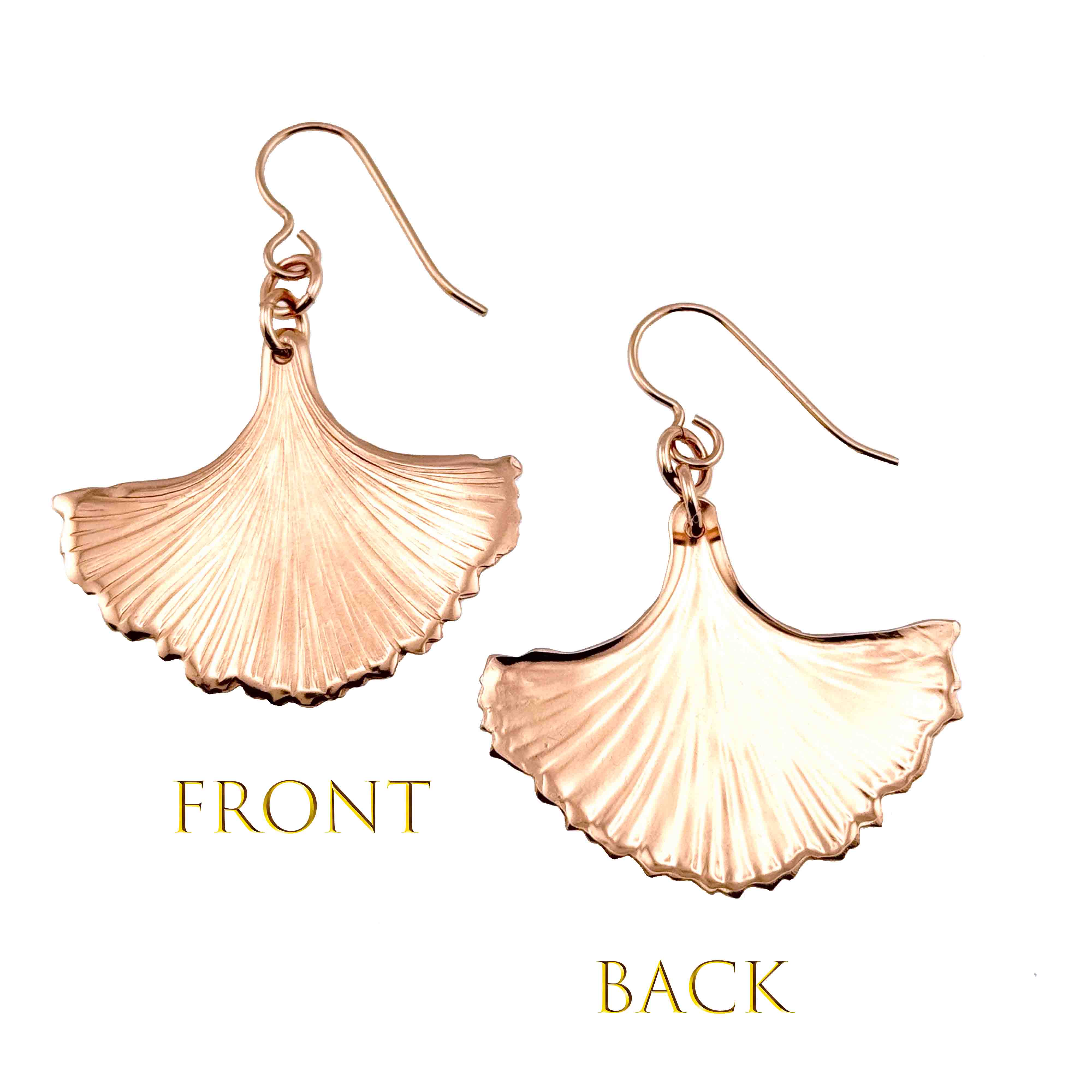 3 of 7: Front and Back Views of Bronze Ginkgo Leaf Earrings