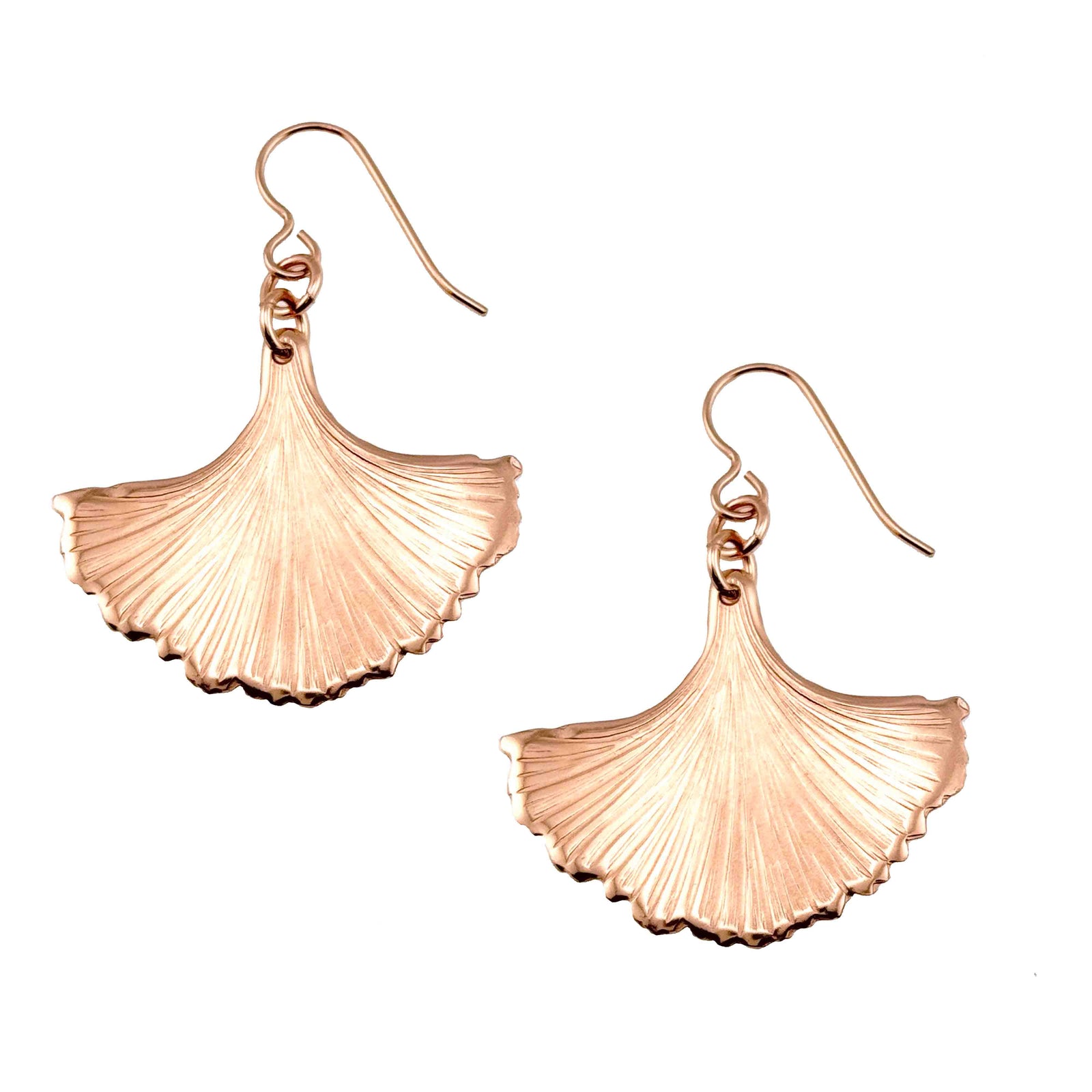 A Pair of Bronze Ginkgo Leaf Earrings on a White Background