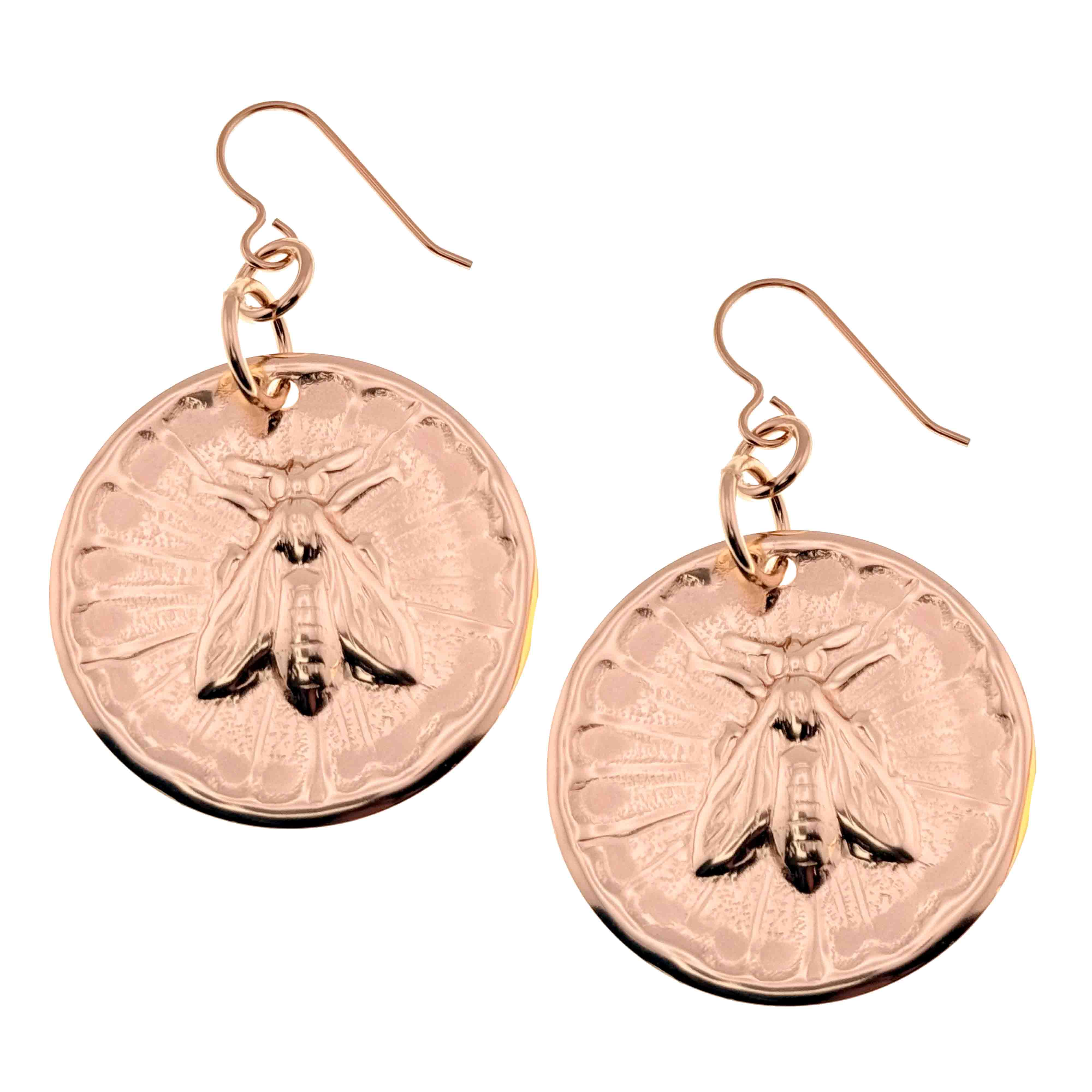 1 of 7: Bronze Queen Bee Disc Drop Earrings on a white background