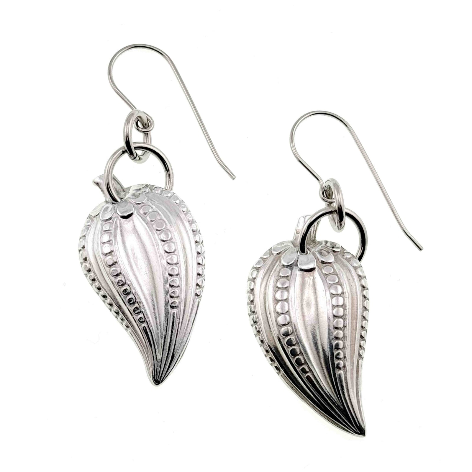 A Pair of Chili Pepper Aluminum Drop Earrings on a White Background