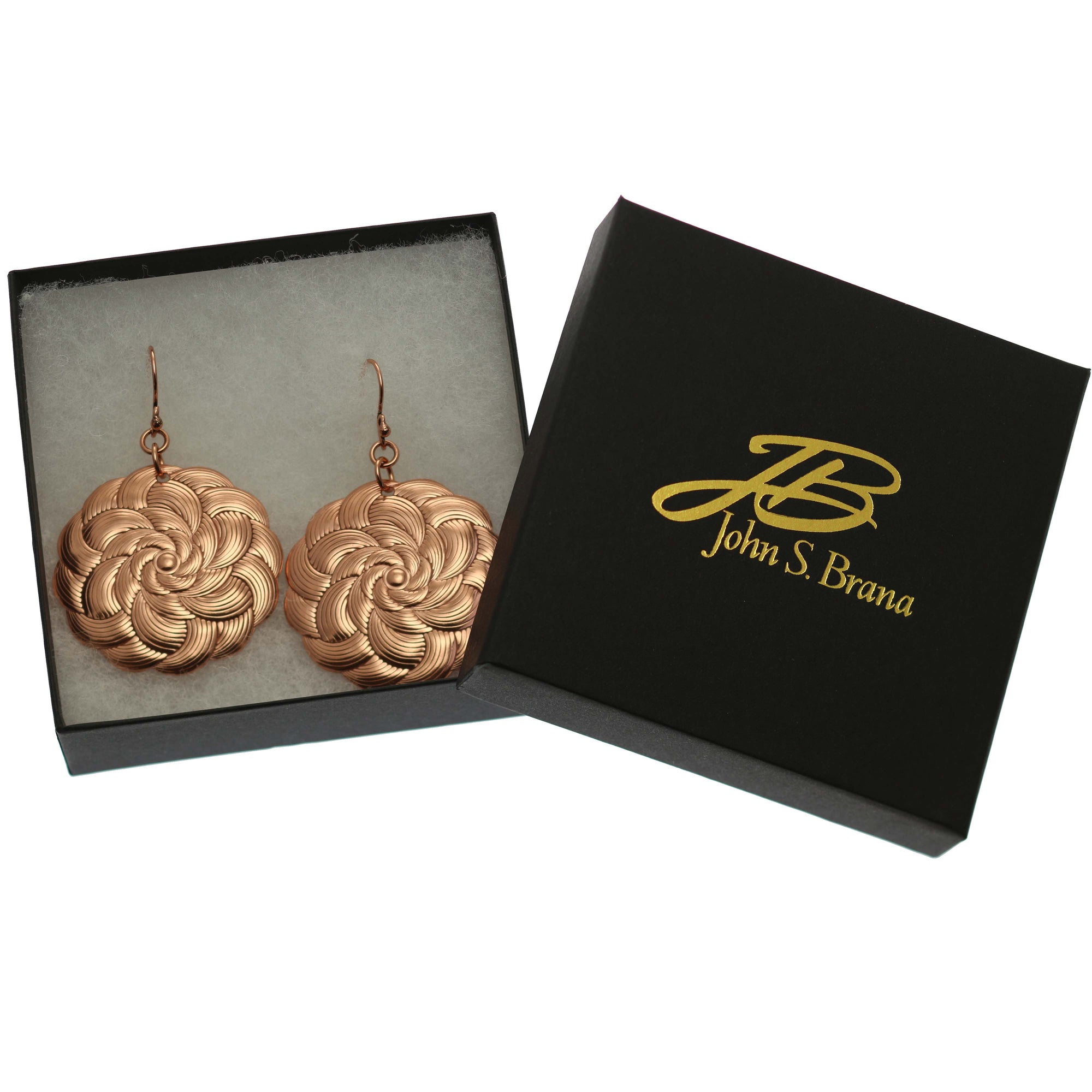 Copper Mandla Disc Earrings in a Black Gift Box