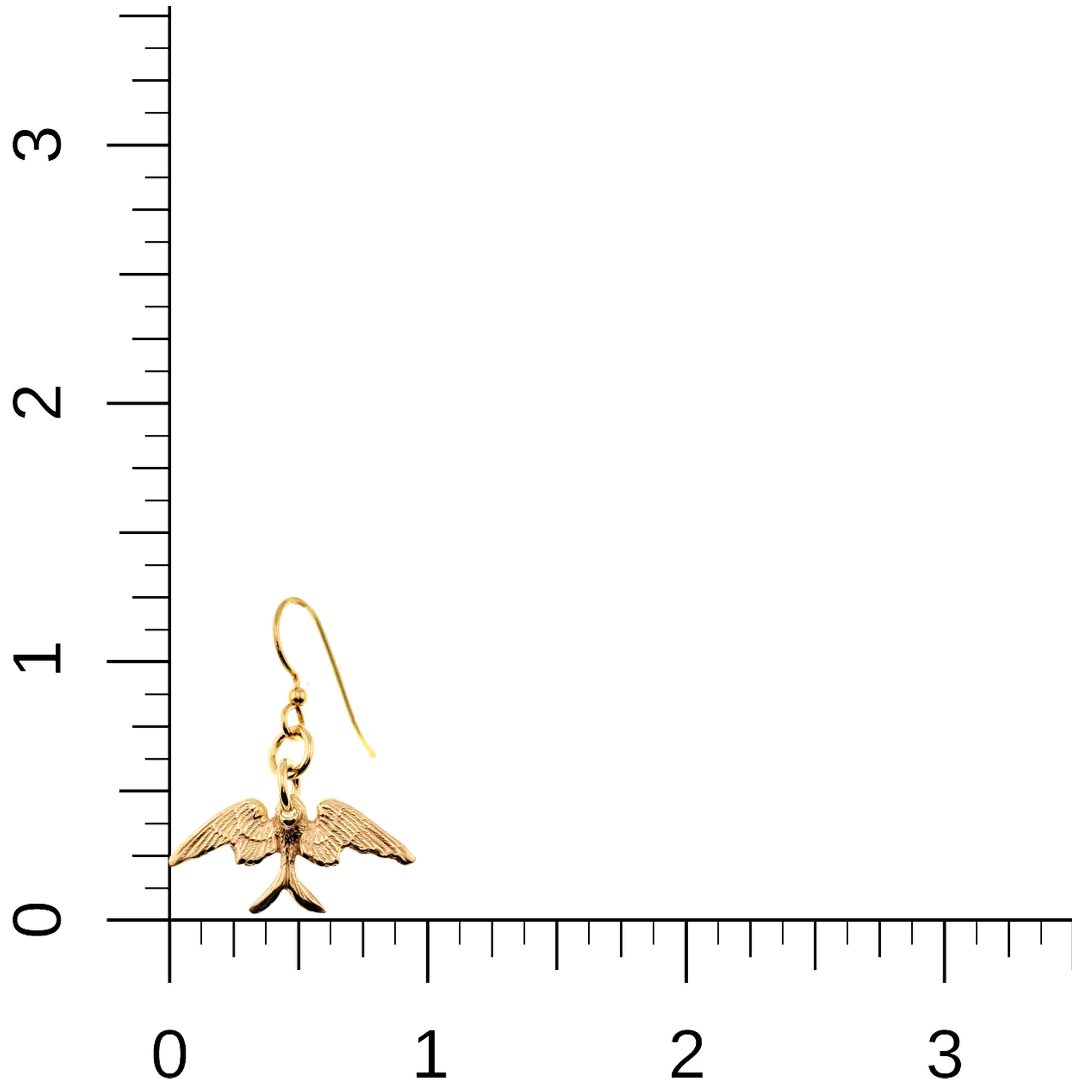 5 of 7: Gold bird-shaped earring on a ruler for scale