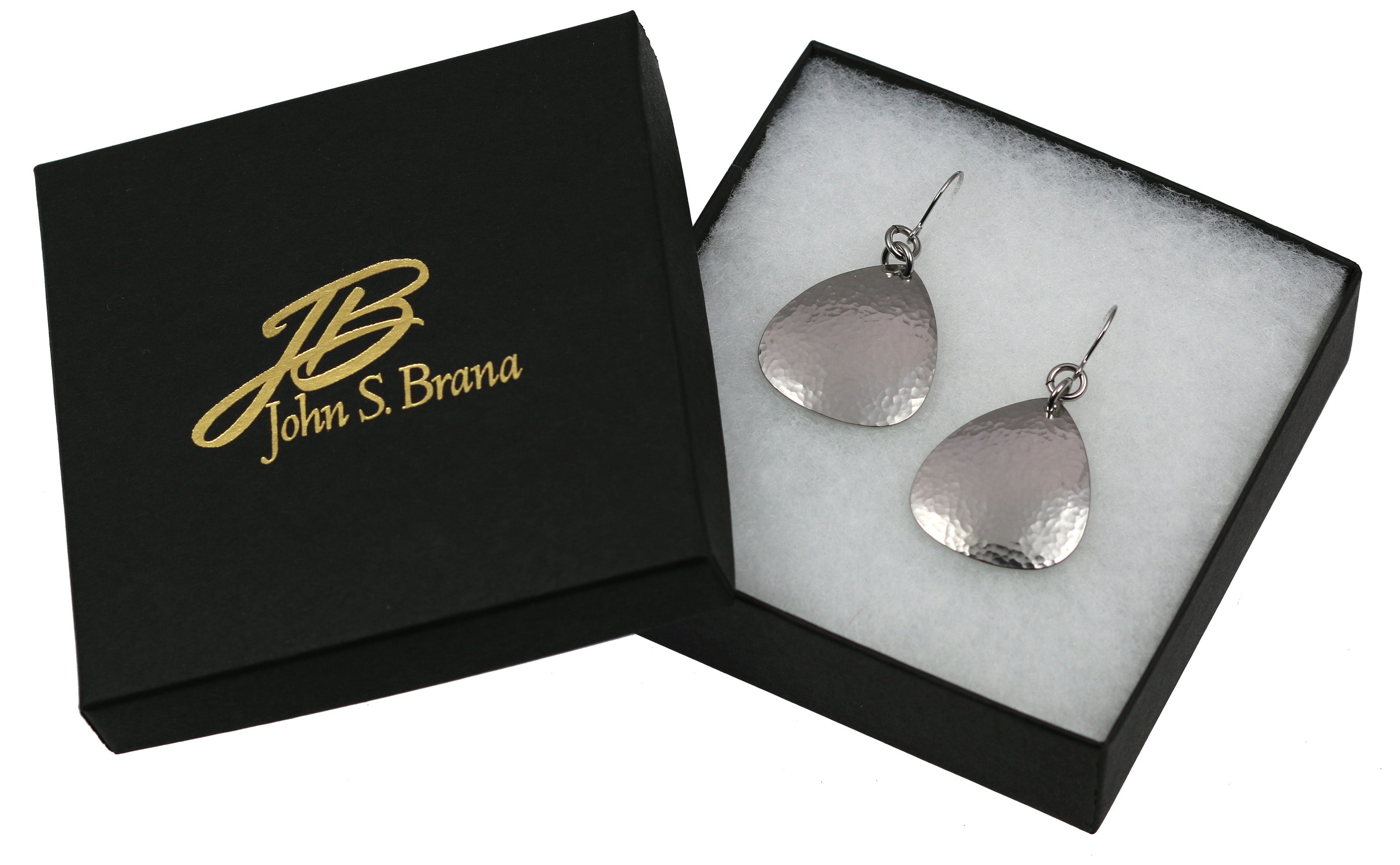 4 of 4: Gift Boxed Hammered Triangular Stainless Steel Drop Earrings