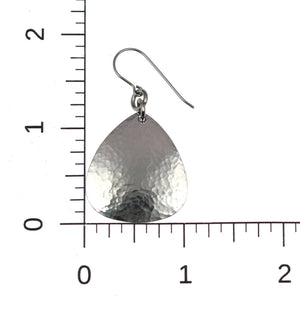 3 of 4: Scale of Hammered Triangular Stainless Steel Drop Earrings on Ruler for Size Dimensions