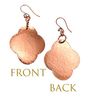 3 of 7: Front and Back Views of Large Hammered Copper Clover Drop Earrings
