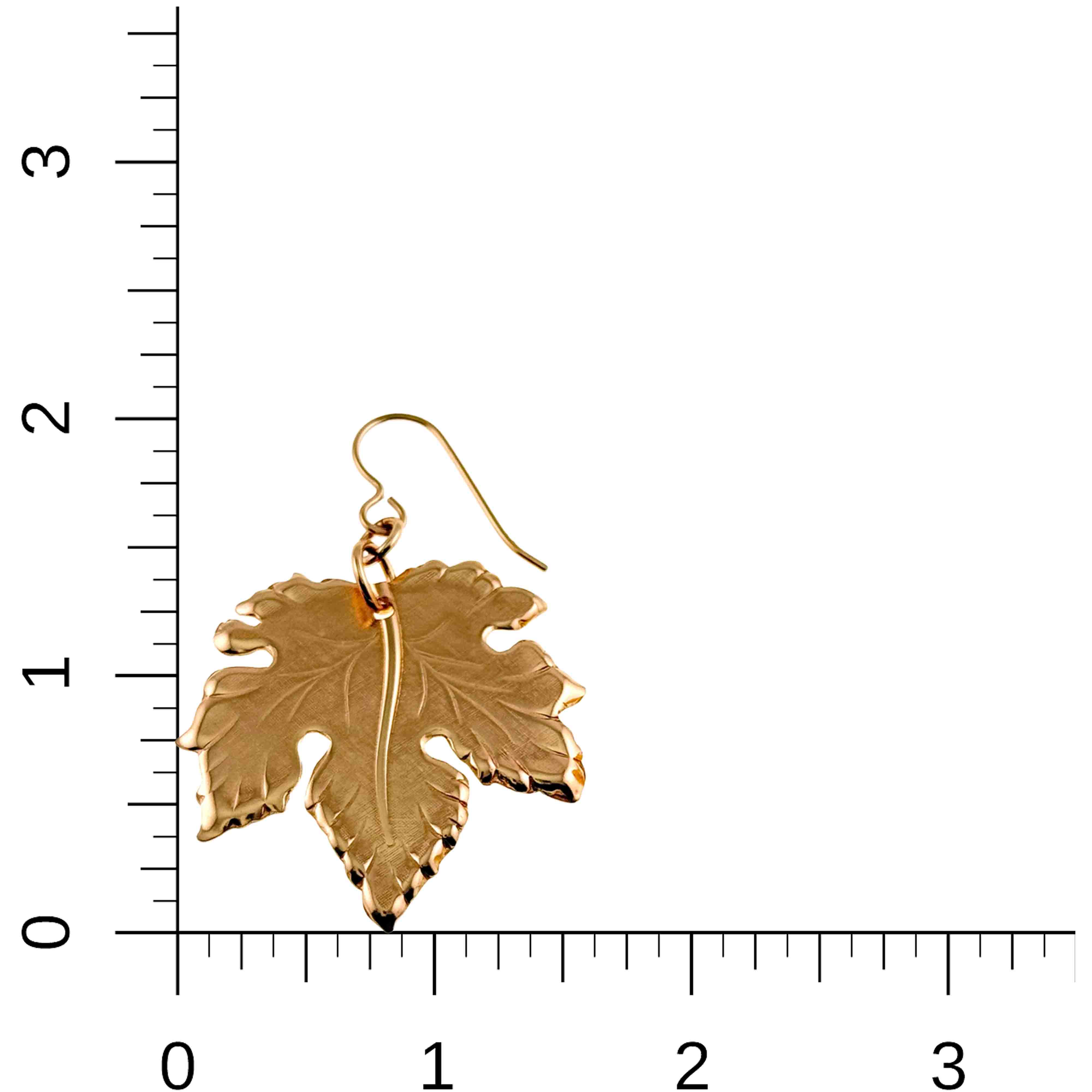 5 of 7: Large Maple Leaf Bronze Dangle Earrings on a Ruler for Size Dimensions