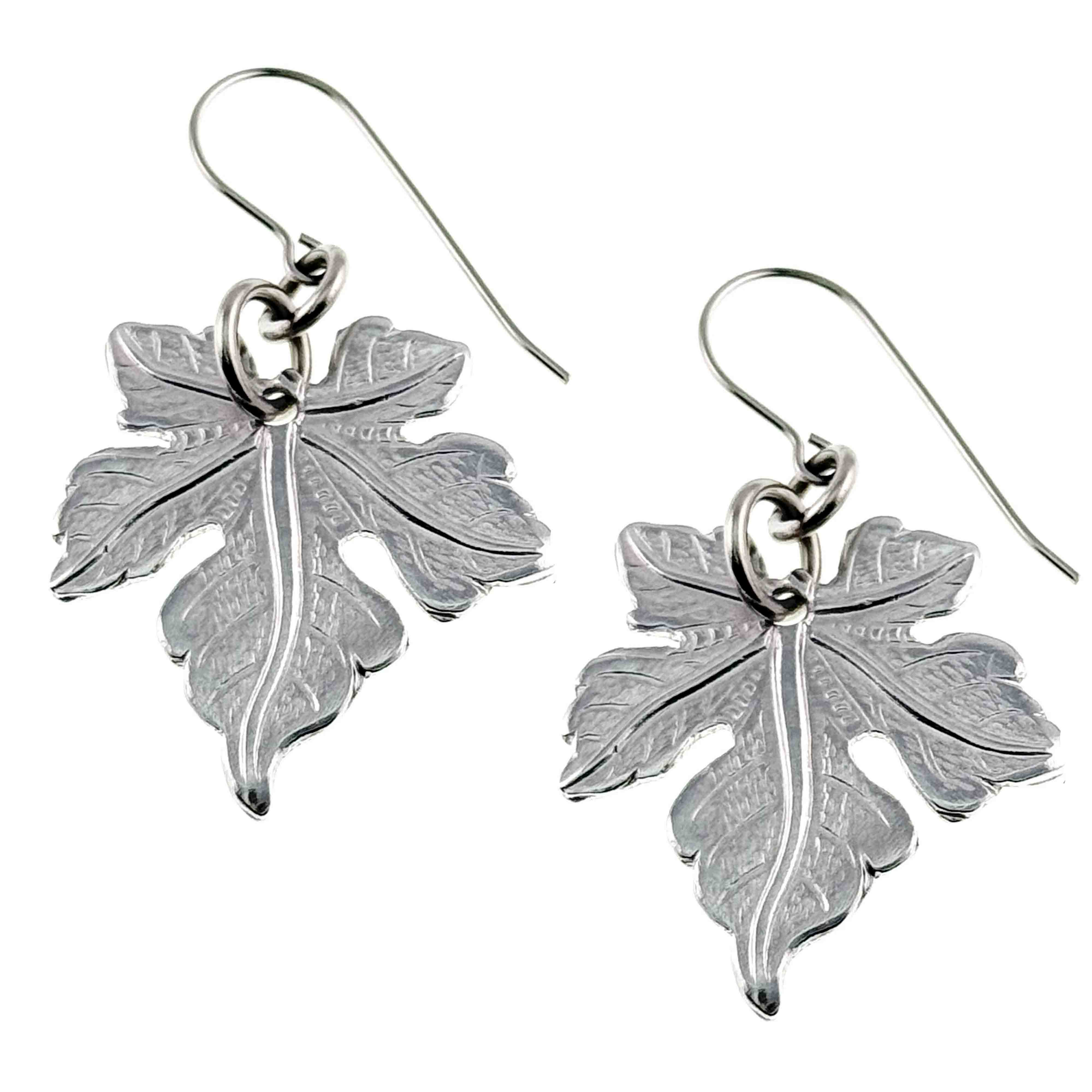 1 of 7: Medium Maple Leaf Aluminum Dangle Earrings on a white background