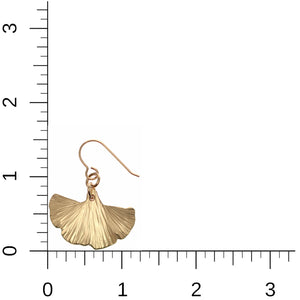 4 of 7: Small Bronze Ginkgo Leaf Earrings on a Ruler for Size Dimensions