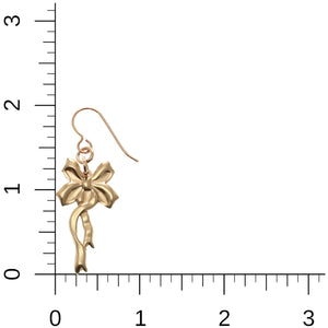 5 of 7: Yuletide Ribbon Bronze Dangle Earrings on Ruler for Size Dimensions