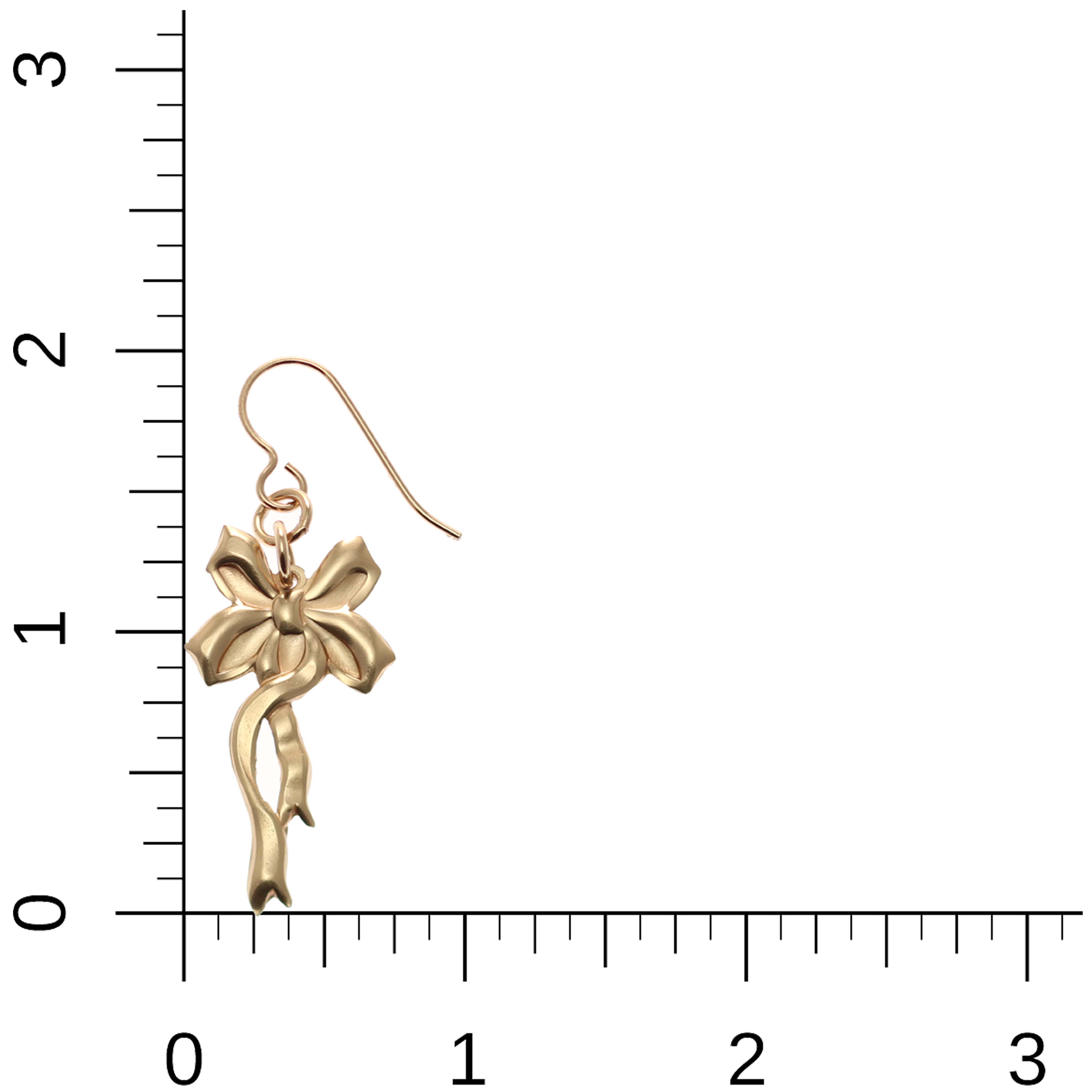 5 of 7: Yuletide Ribbon Bronze Dangle Earrings on Ruler for Size Dimensions