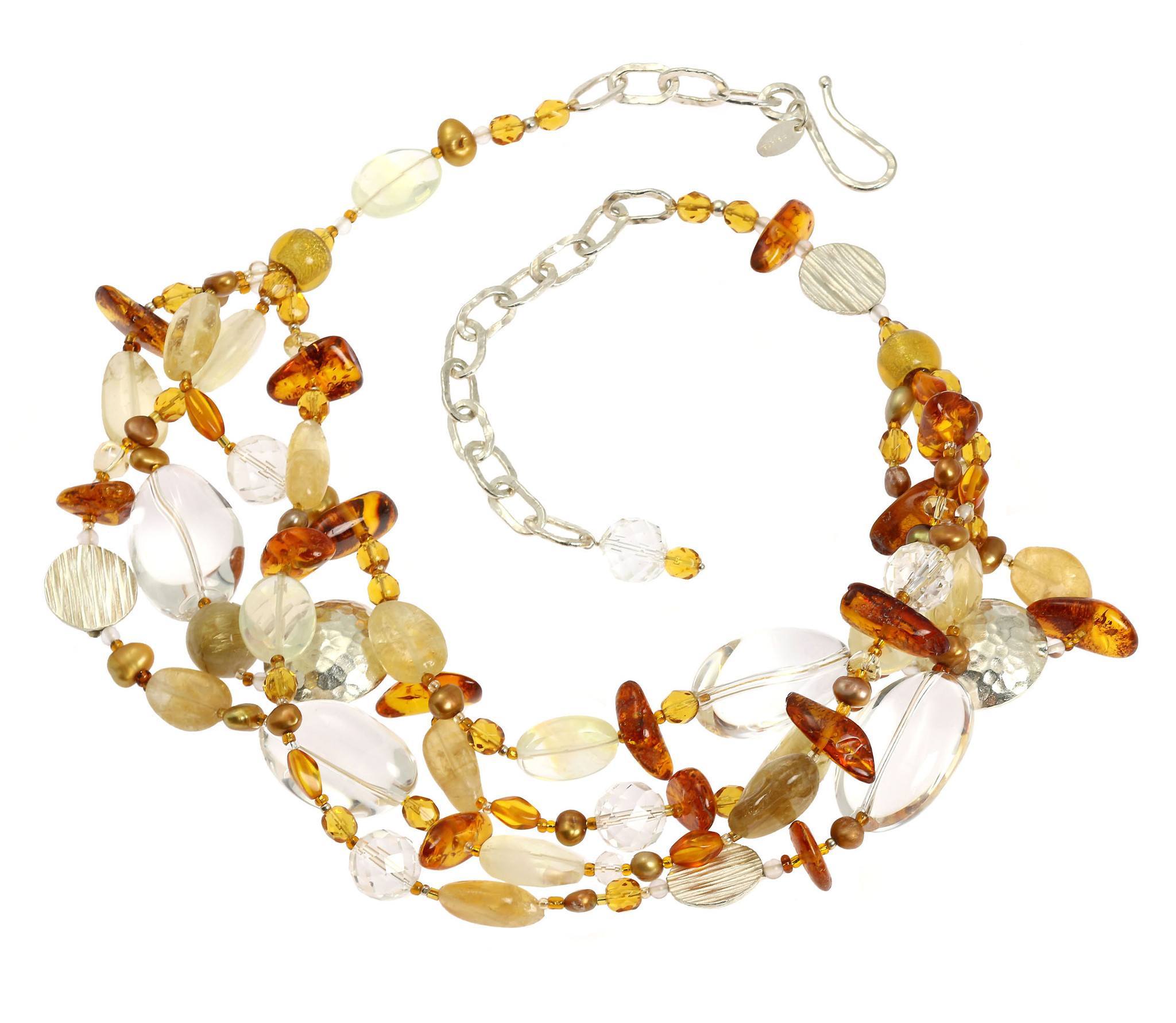 2 of 5: Detail Amber Citrine Crystal Quartz Beaded Gemstone Necklace