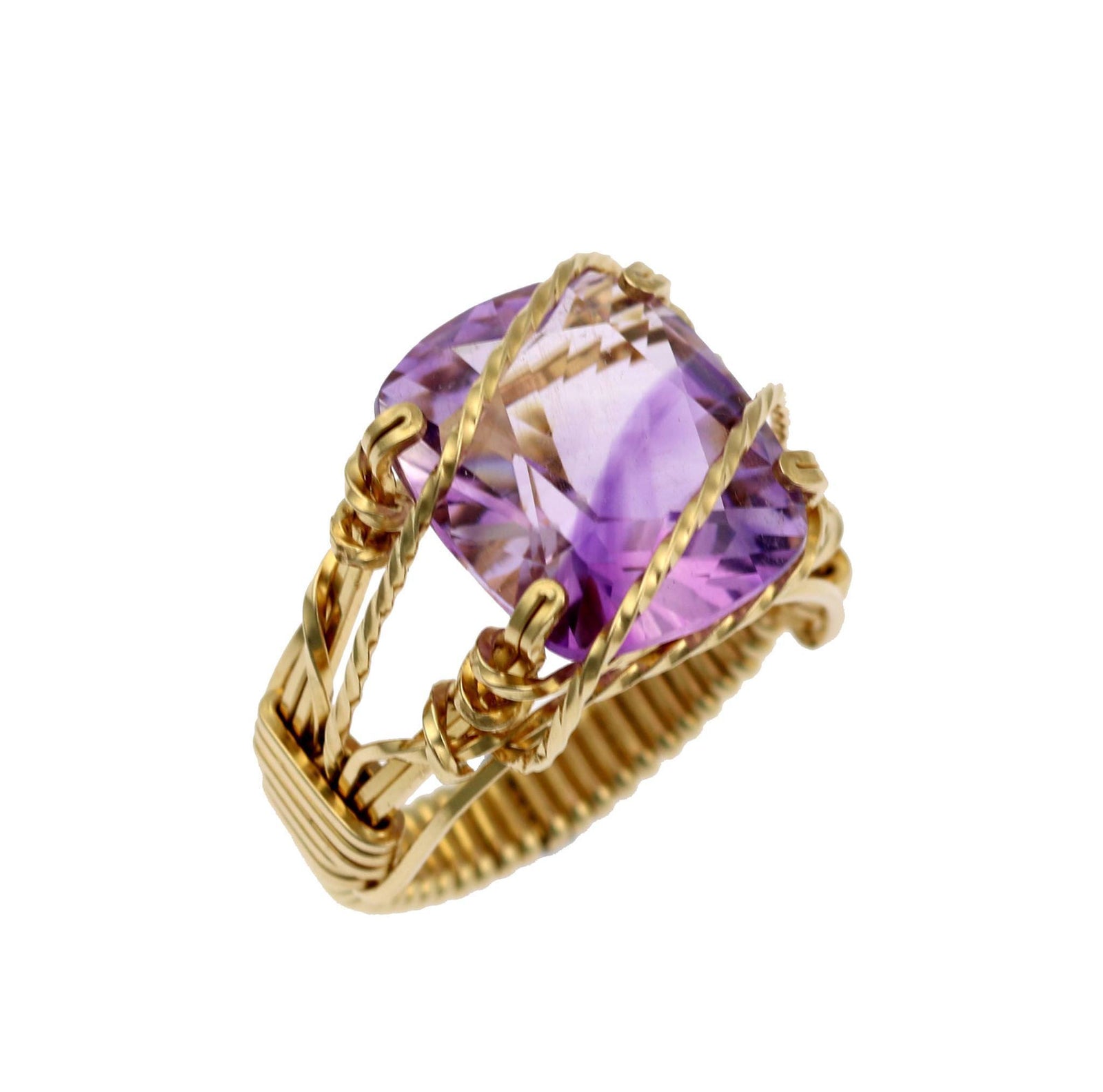 An Amethyst 14K Gold-filled Cocktail Ring on a White Background