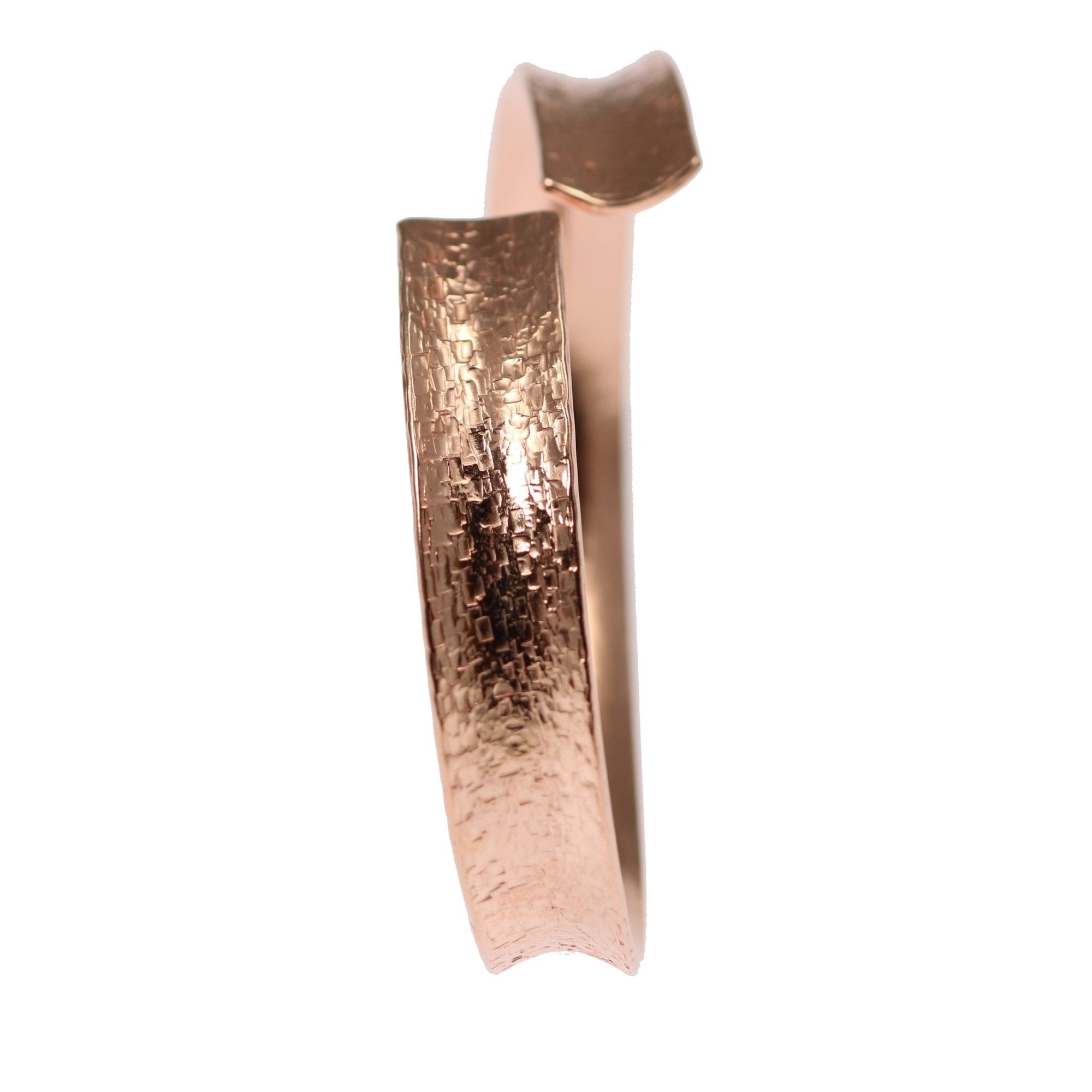 Side View of Anticlastic Texturized Copper Bangle Bracelet