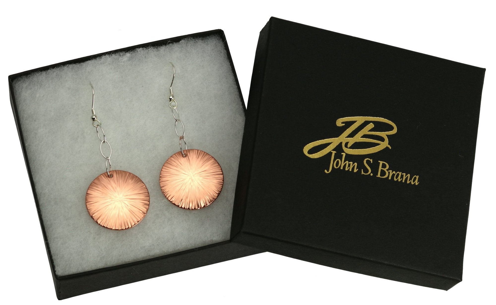 Gift Boxed Chased Disc Copper Dangle Earrings