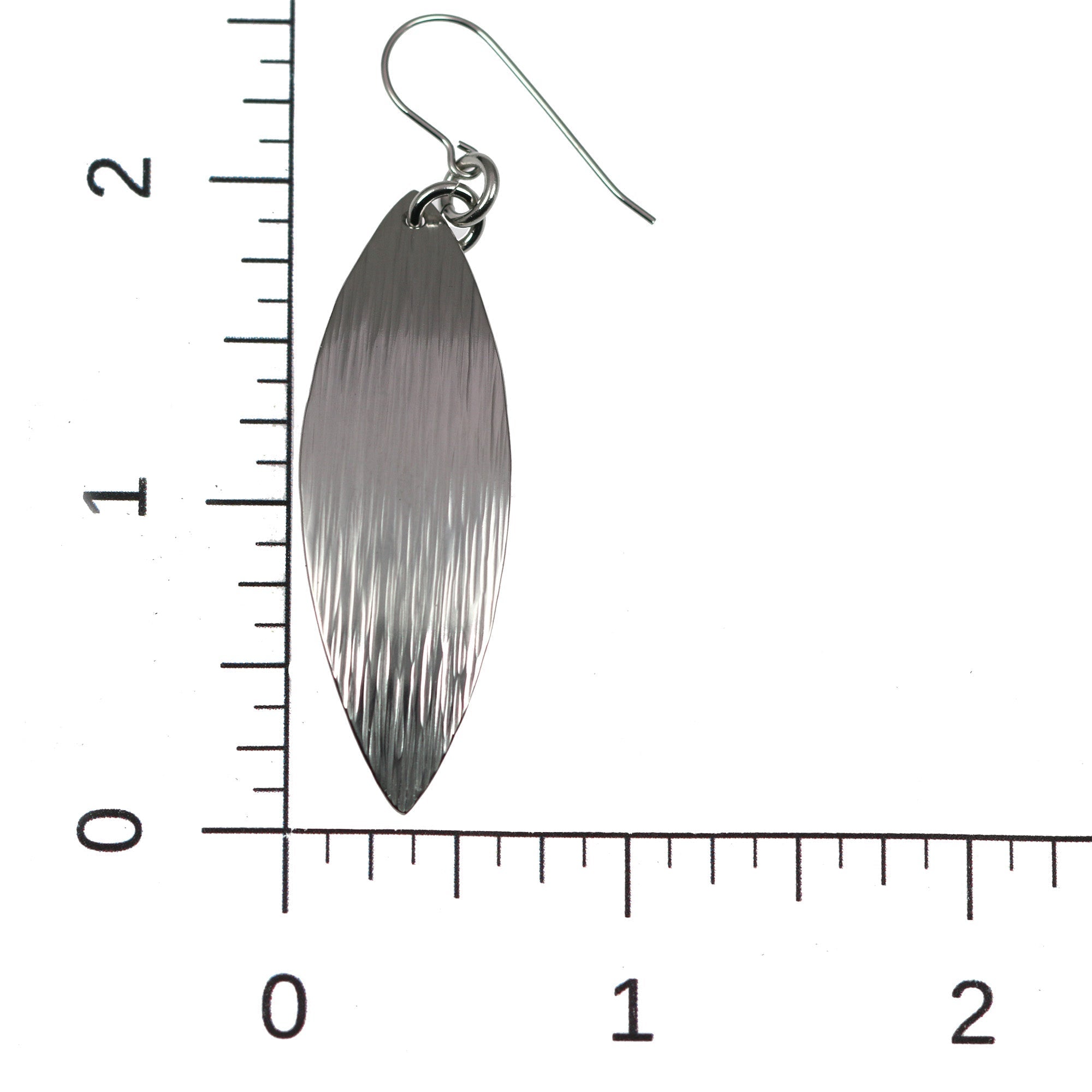 3 of 5: Scale of Chased Stainless Steel Leaf Drop Earrings