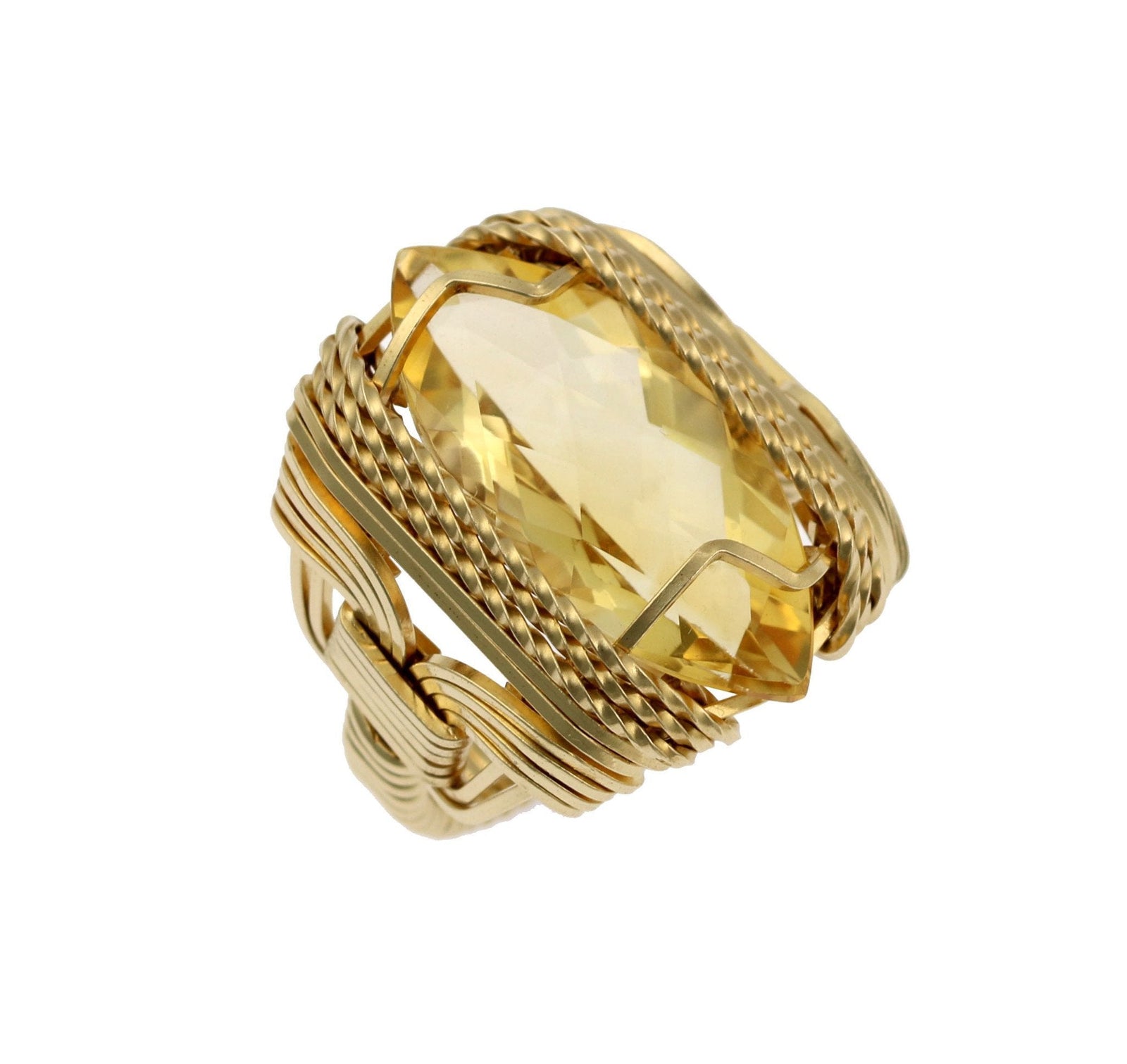 A Citrine 14K Gold-filled Cocktail Ring on a White Background