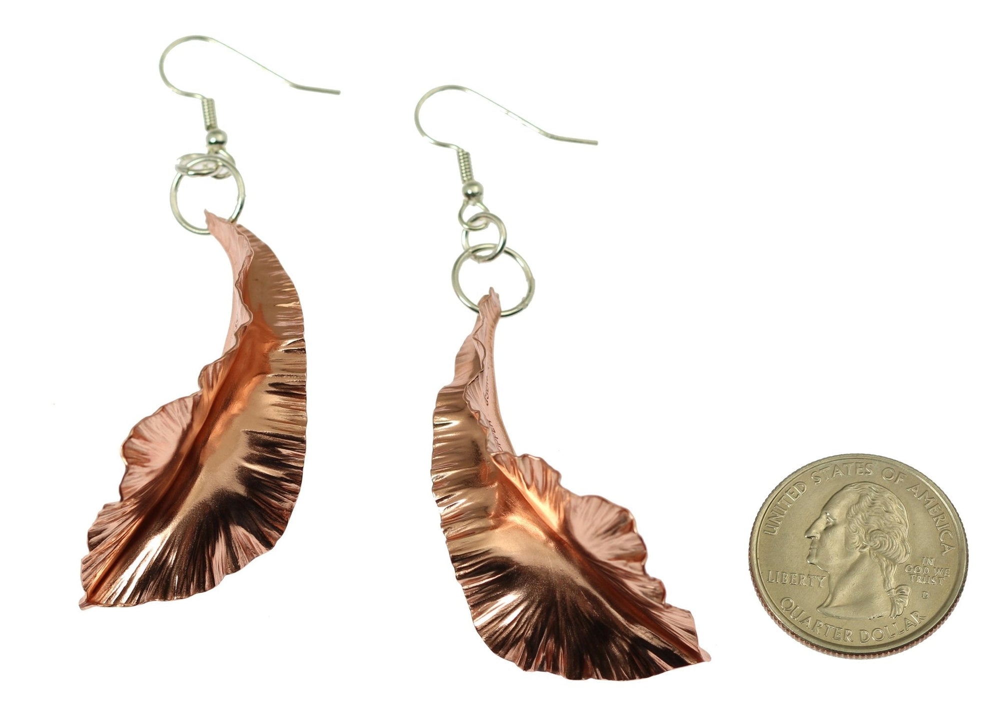 Size of Copper Fold Formed Leaf Dangle Earrings