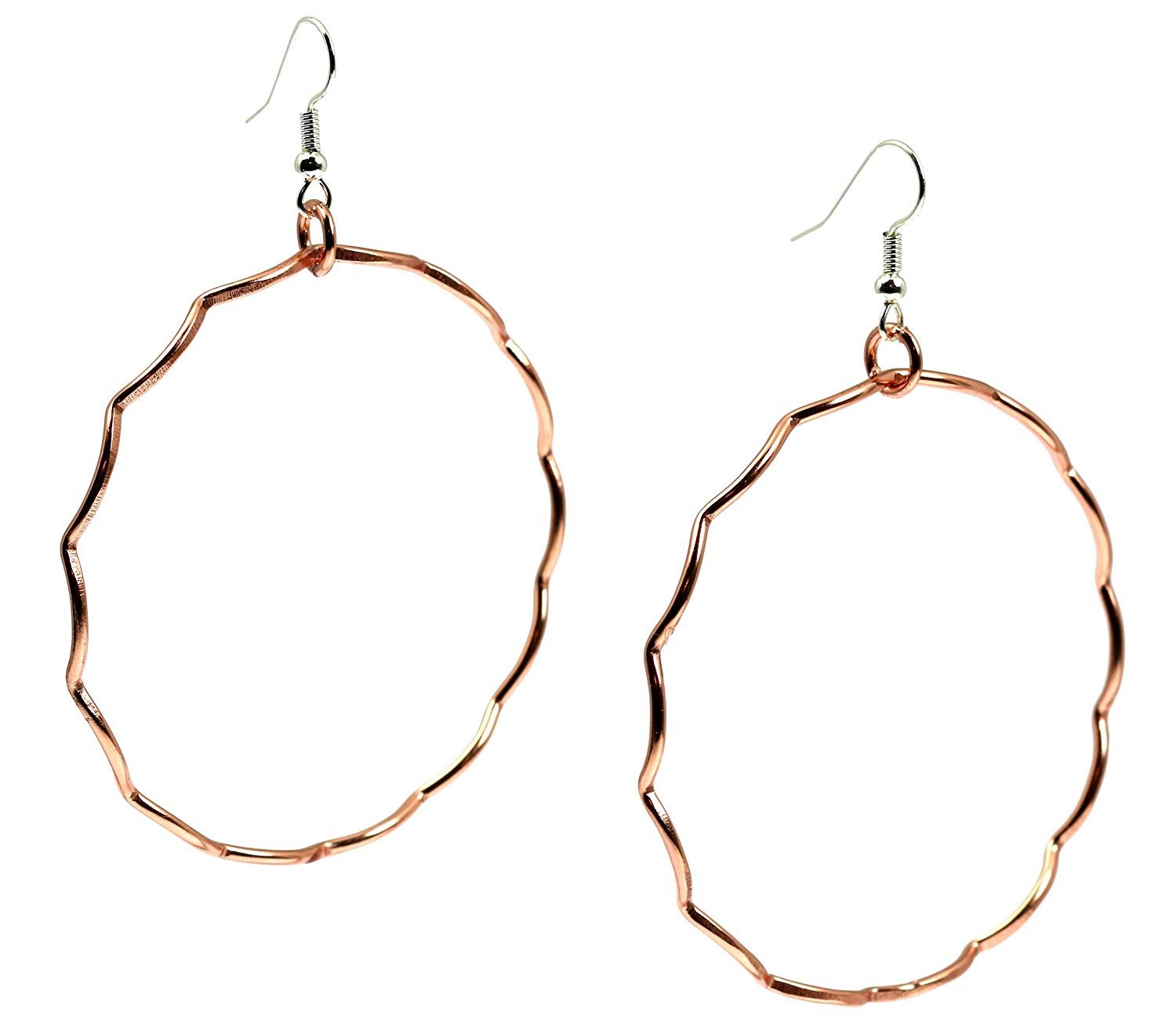 A Pair of Corrugated Copper Hoop Earrings on a White Background