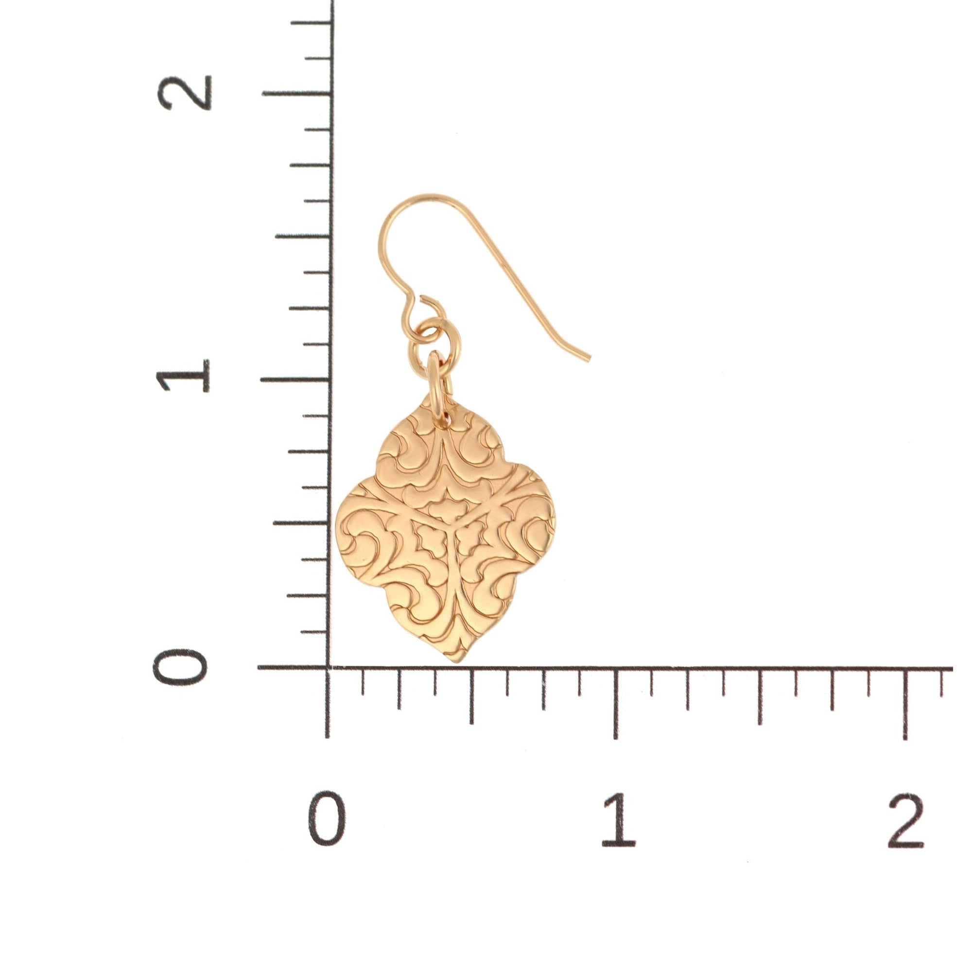 Scale of Damask Embossed Bronze Quatrefoil Drop Earrings