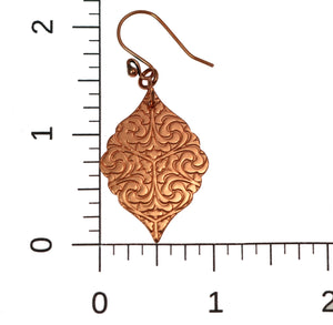 4 of 6: Scale of Damask Embossed Copper Moroccan Drop Earrings