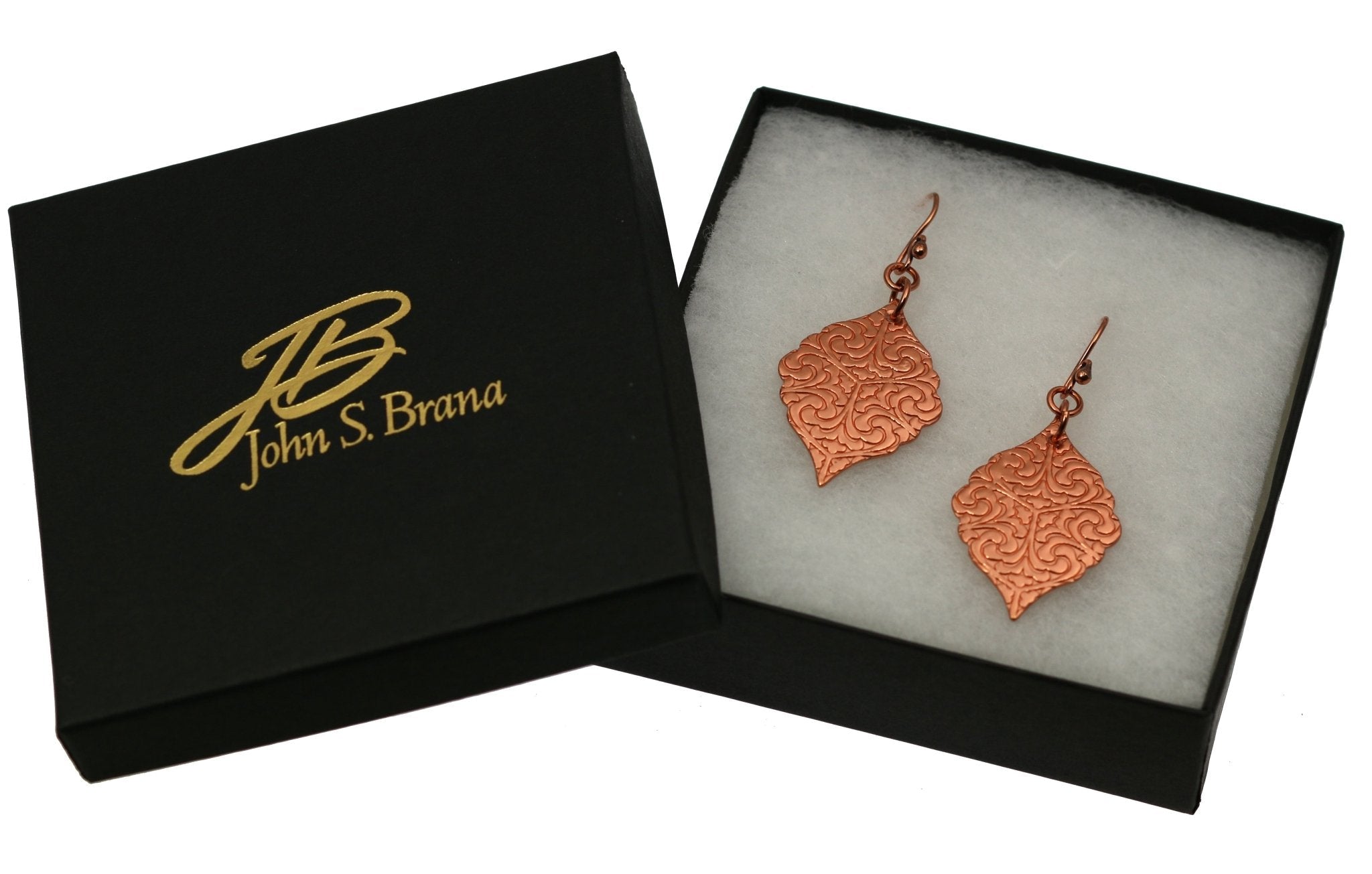 5 of 6: Gift Boxed Damask Embossed Copper Moroccan Drop Earrings
