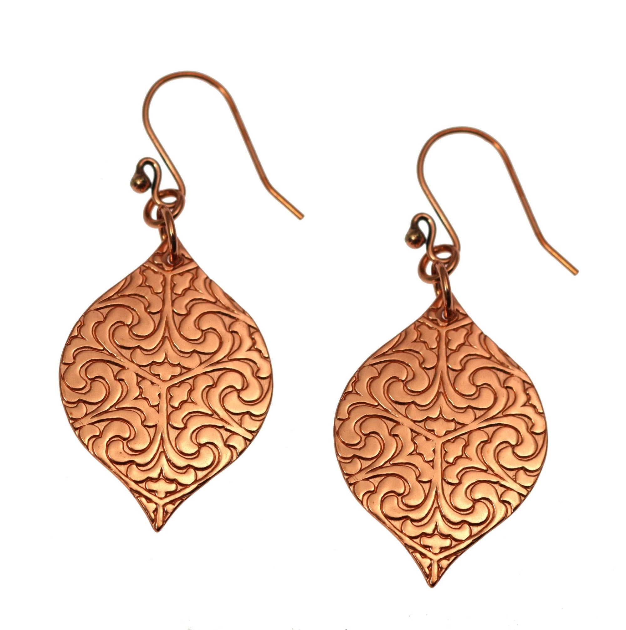 Damask Embossed Marrakesh Copper Drop Earrings