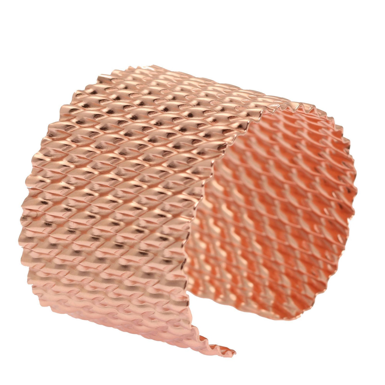 A Double Corrugated Copper Cuff on a White Background