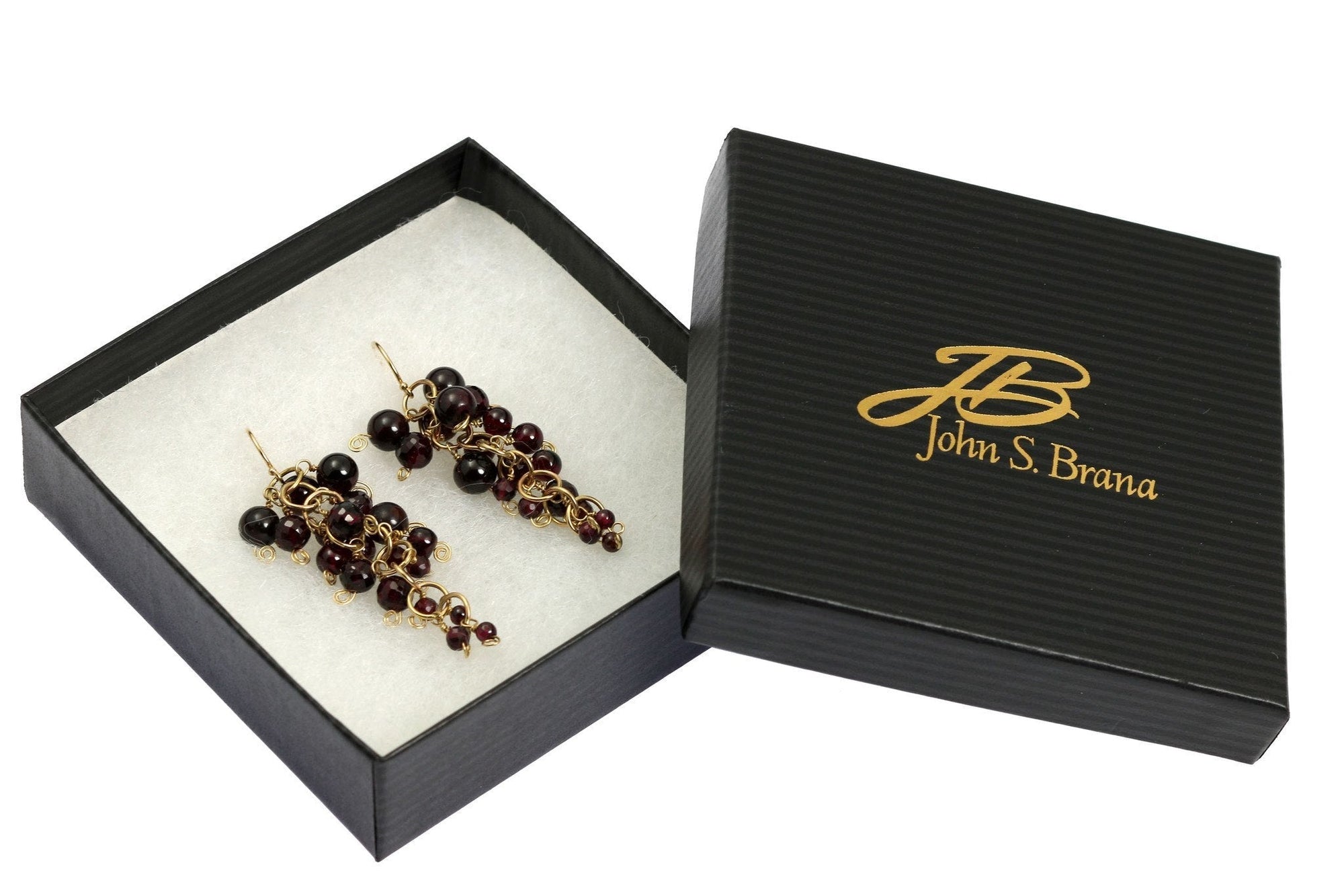 Gift Boxed Garnet 14K Gold Chain Maille Earrings