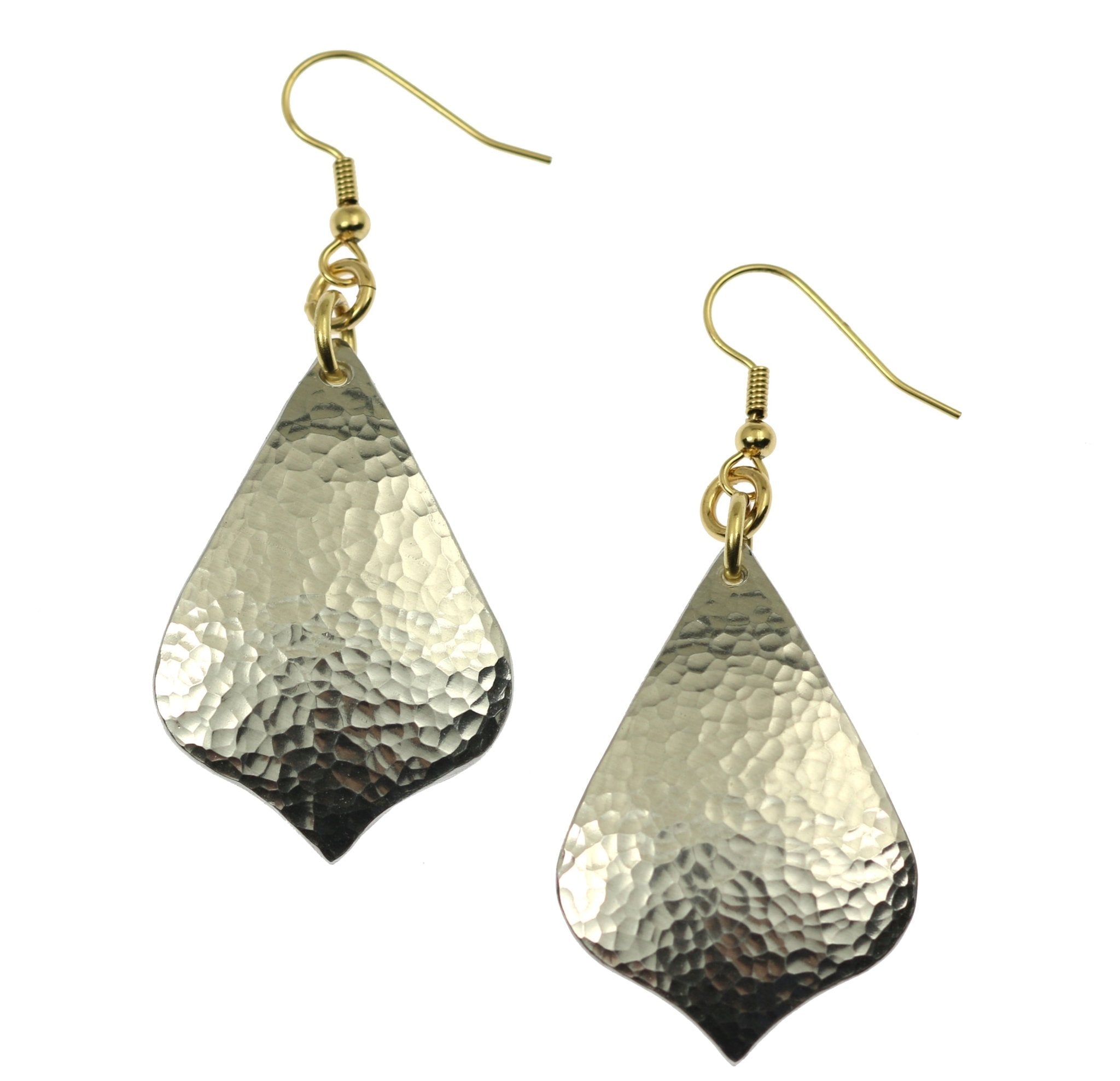 1 of 6: A Pair of Hammered Aluminum Arabesque Drop Earrings on a White Background