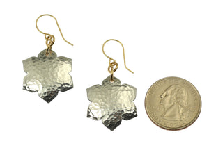2 of 6: Size of Hammered Aluminum Arabesque Flower Earrings compared to a US Quarter Coin